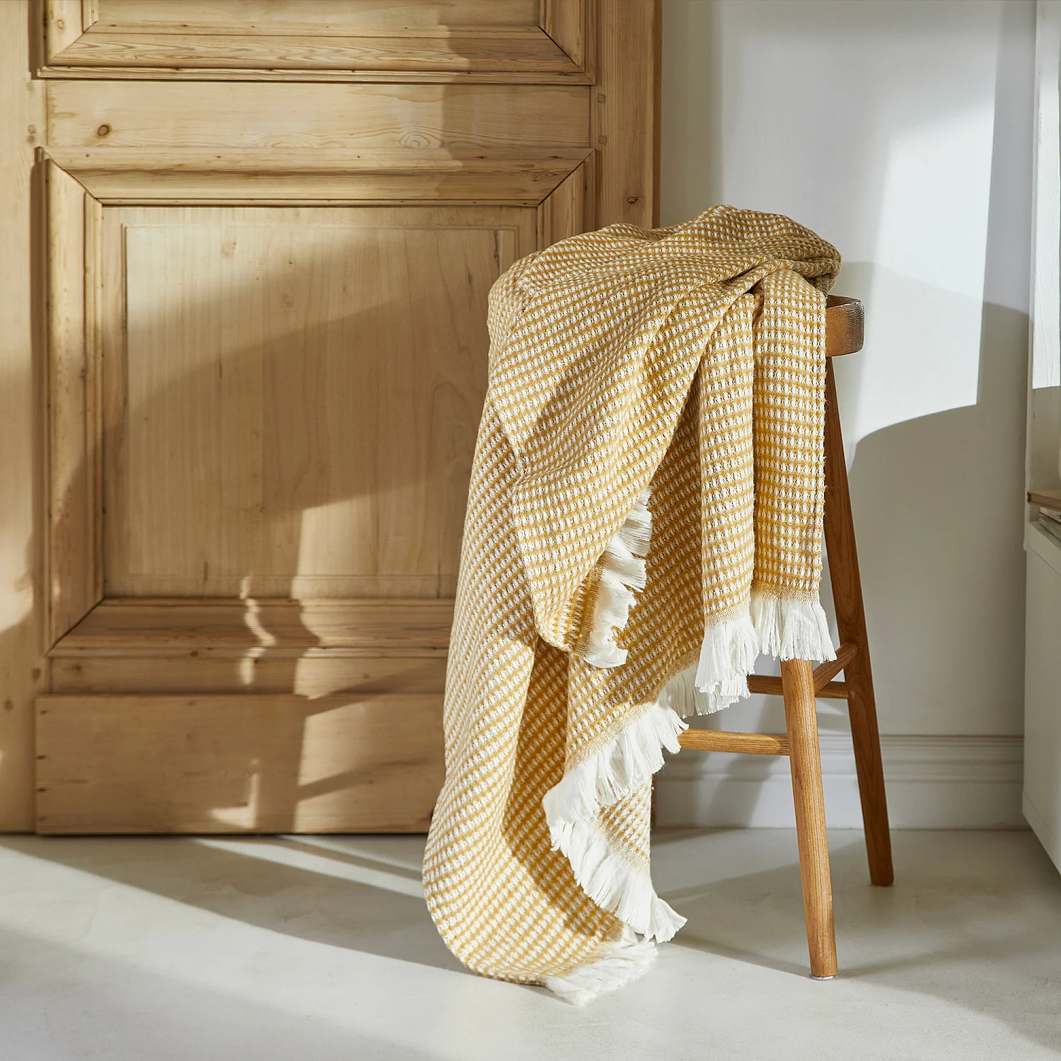 Plaid en coton recyclé - 120 x 180 cm - Ocre - 1