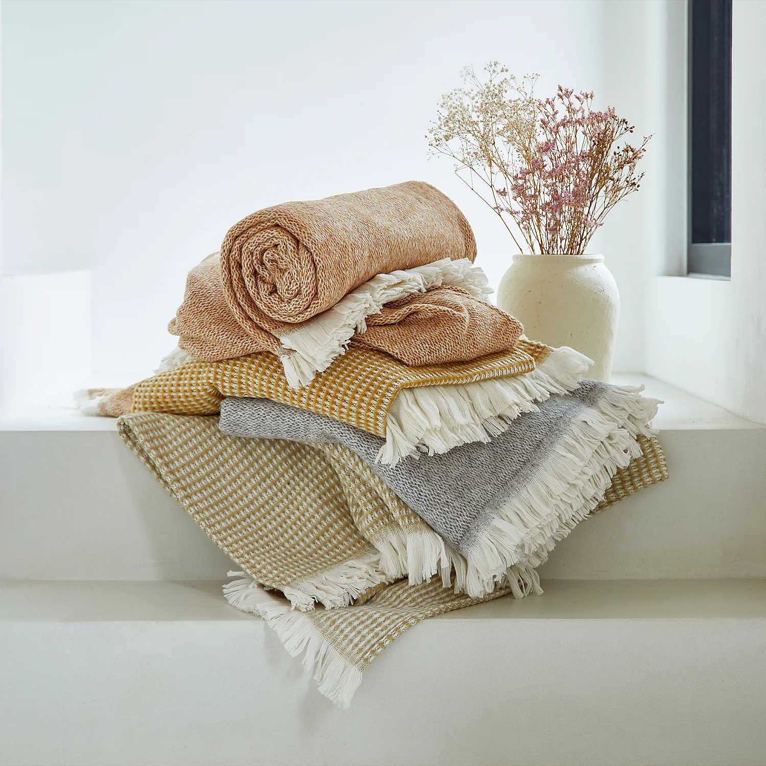 Plaid in cotone e lana riciclata - 120 x 180 cm - Granito - 6