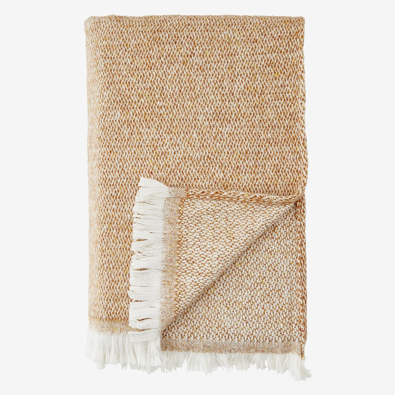 Plaid en coton et laine recyclés - 120 x 180 cm - Miel - 2