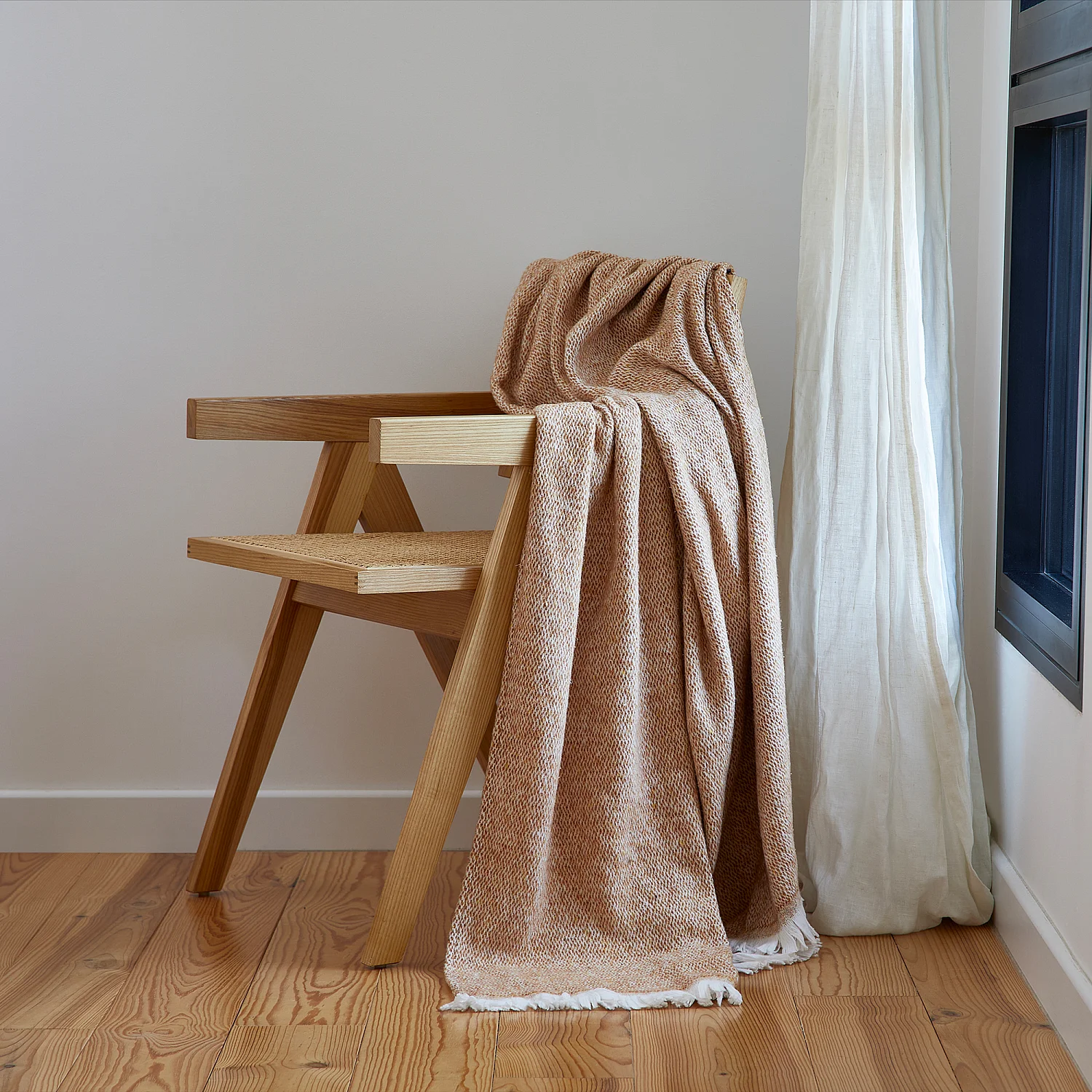 Plaid en coton et laine recyclés - 120 x 180 cm - Miel - 1