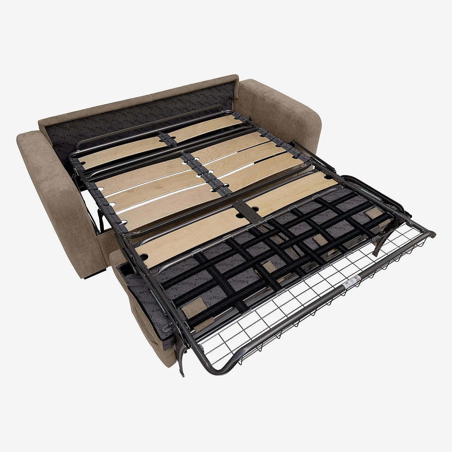 Canapé convertible 2 places - Couchage lattes larges 140 cm - Matelas en mousse haute résilience 14 cm avec surmatelas - Tissu Cerado Taupe - 6