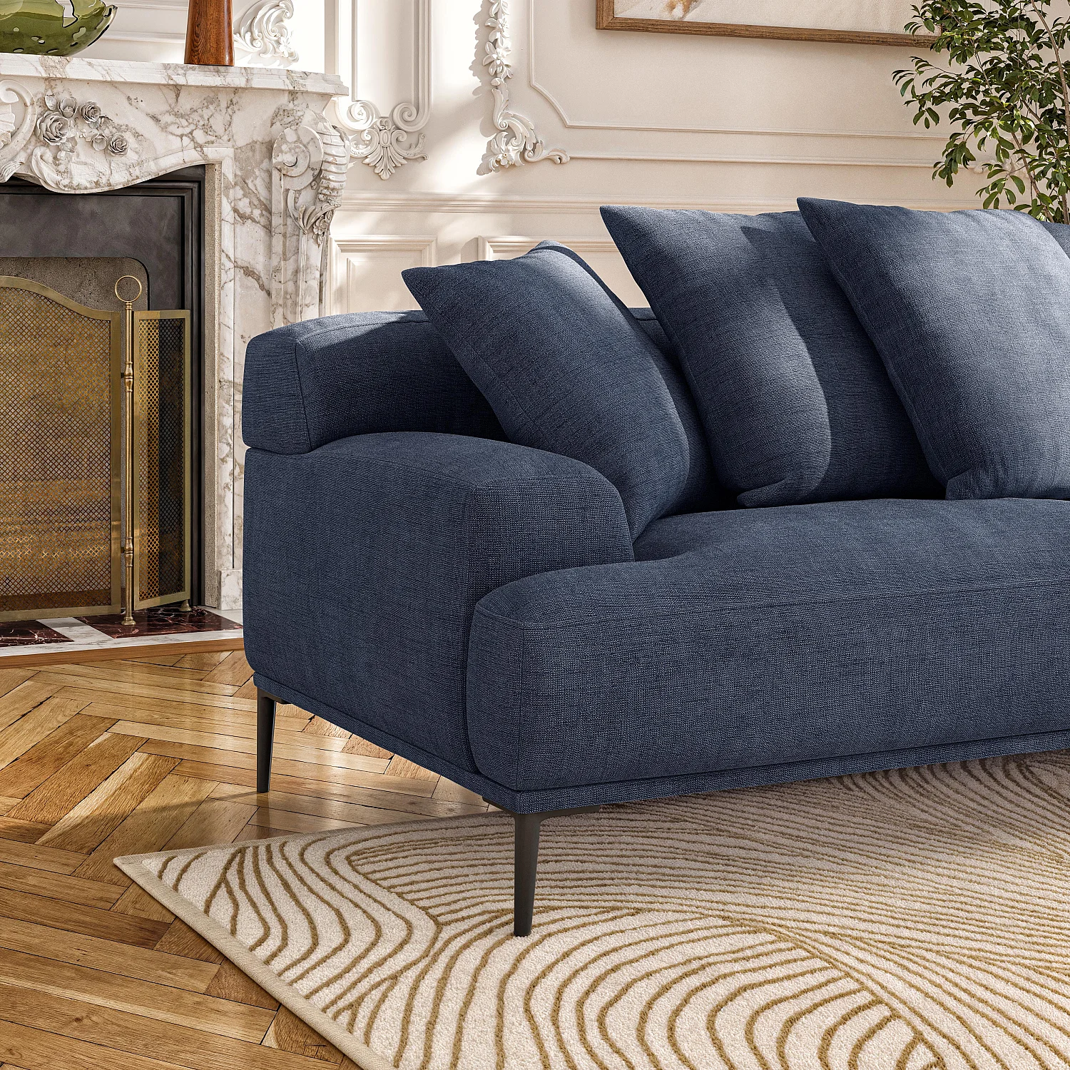 Sofa 3-Sitzer - aus Baumwolle und Leinen - mit Federfüllung - Blau - 6