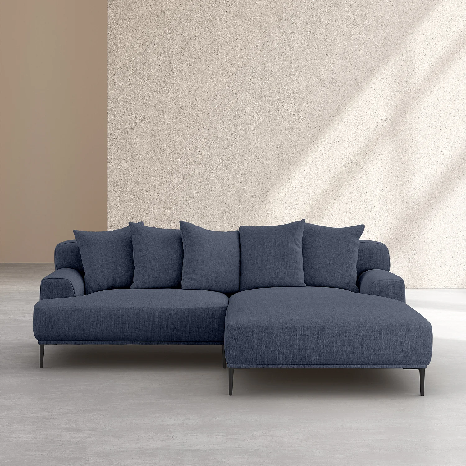 Canapé d'angle droit en coton et lin garni de plumes - Bleu - 3