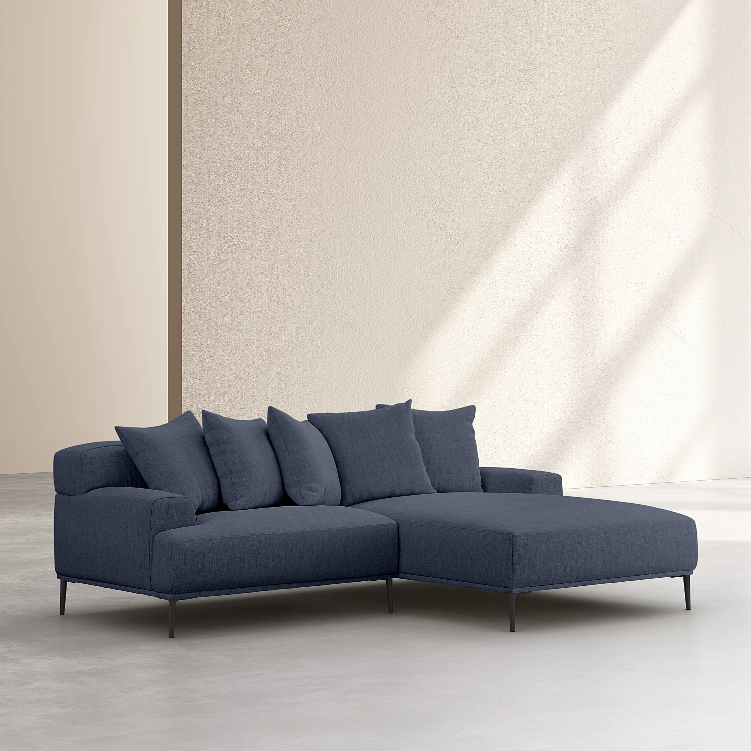 Canapé d'angle droit en coton et lin garni de plumes - Bleu - 2