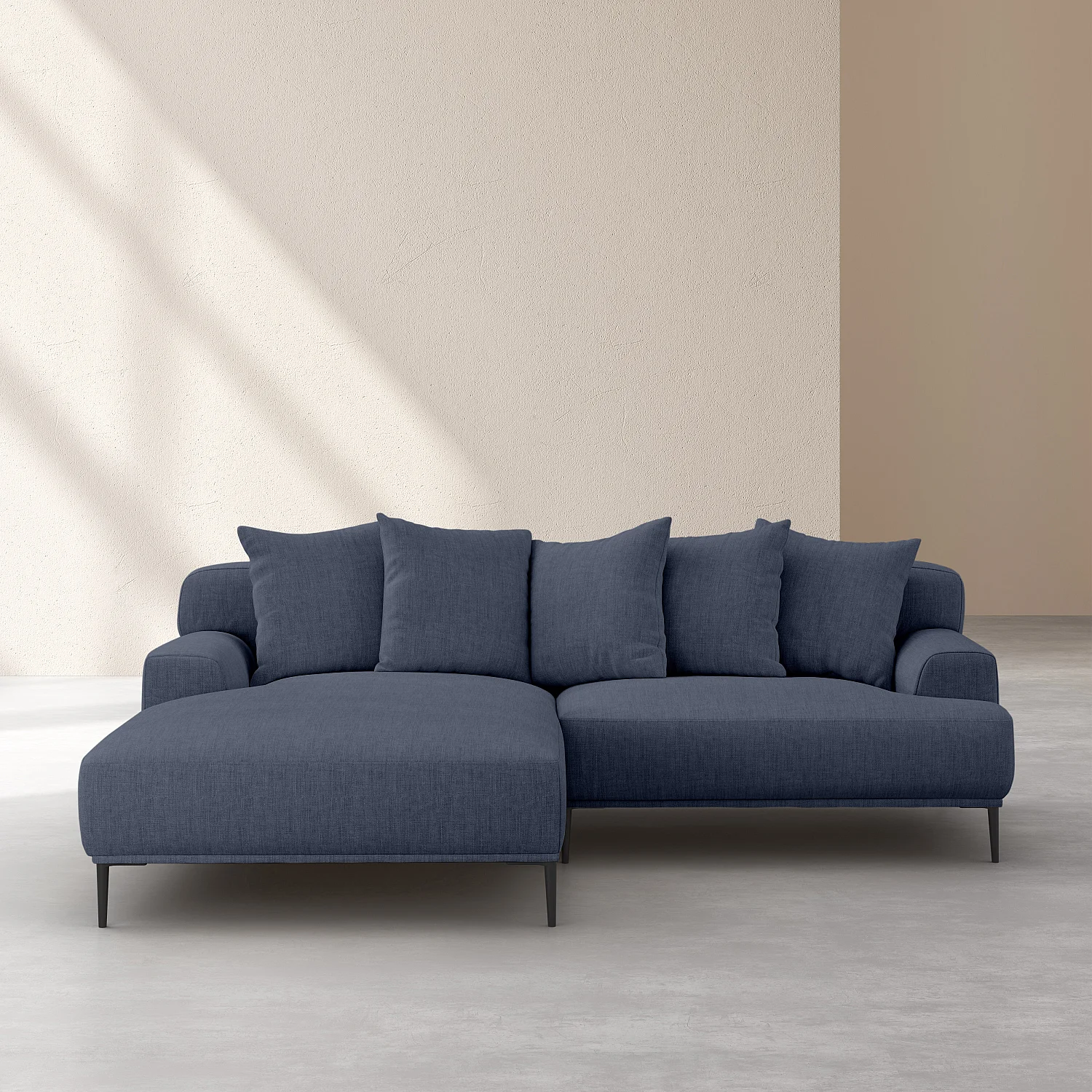 Canapé d'angle gauche en coton et lin garni de plumes - Bleu - 3