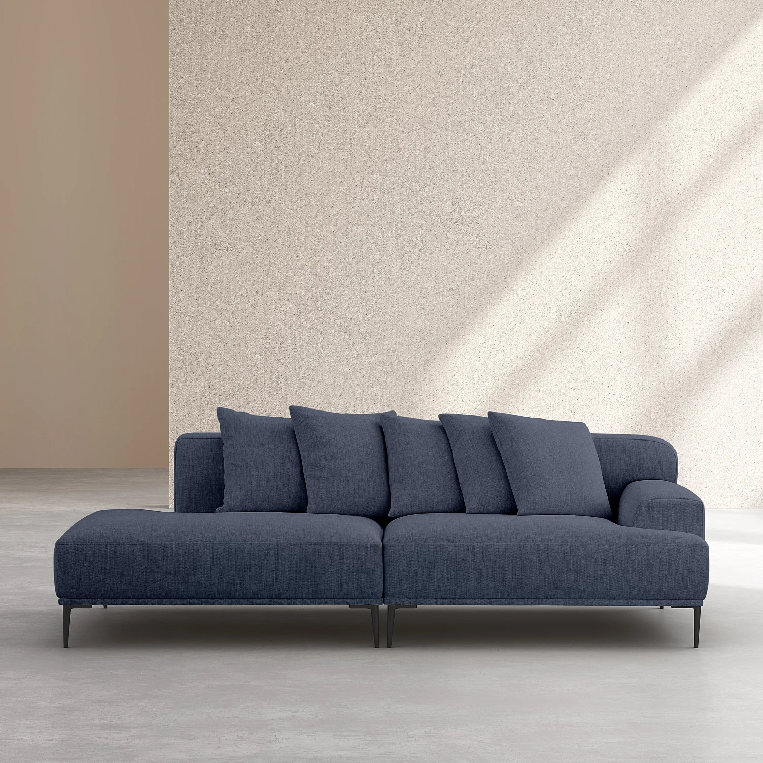 Méridienne droite en coton et lin garnie de plumes - Bleu - 3