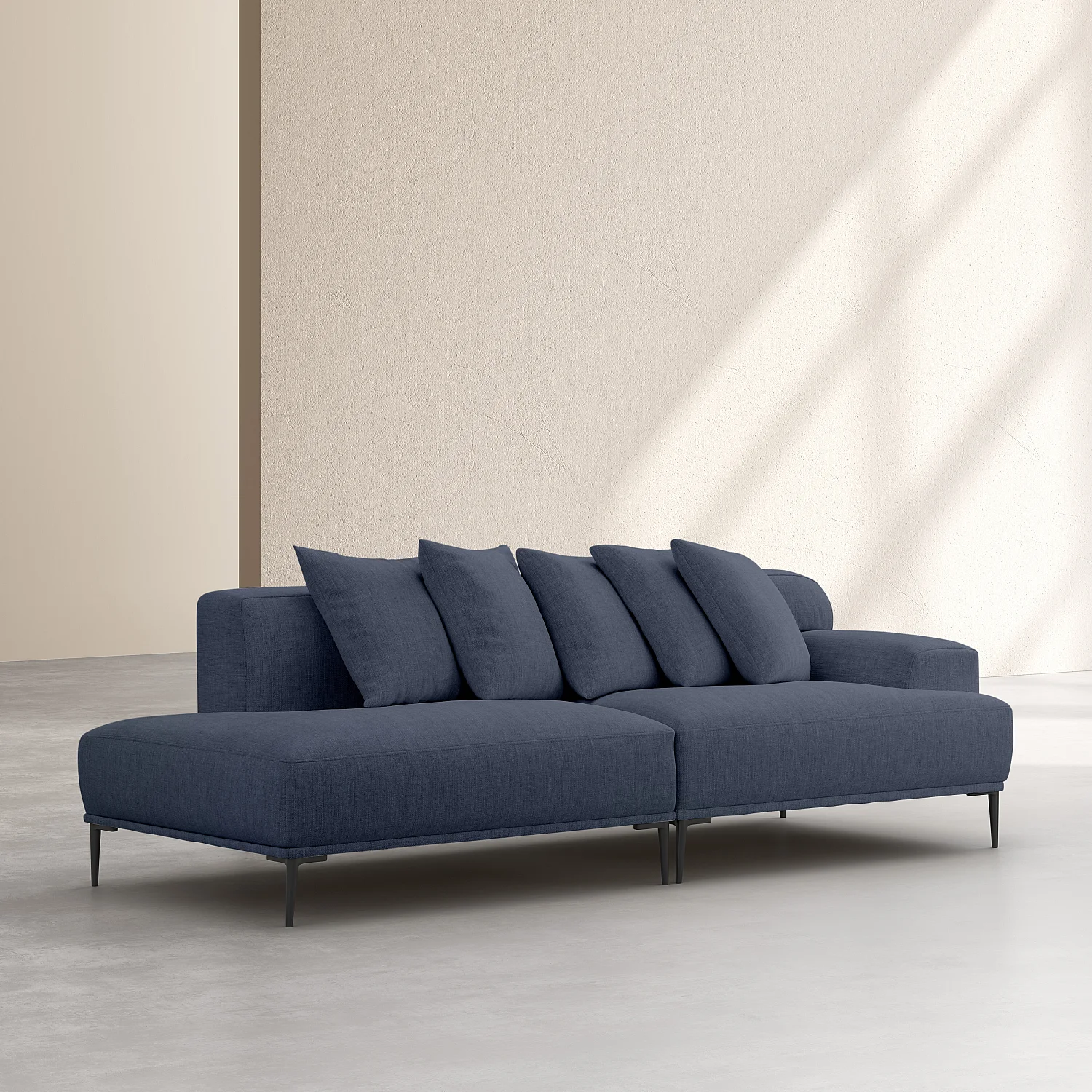 Méridienne droite en coton et lin garnie de plumes - Bleu - 2