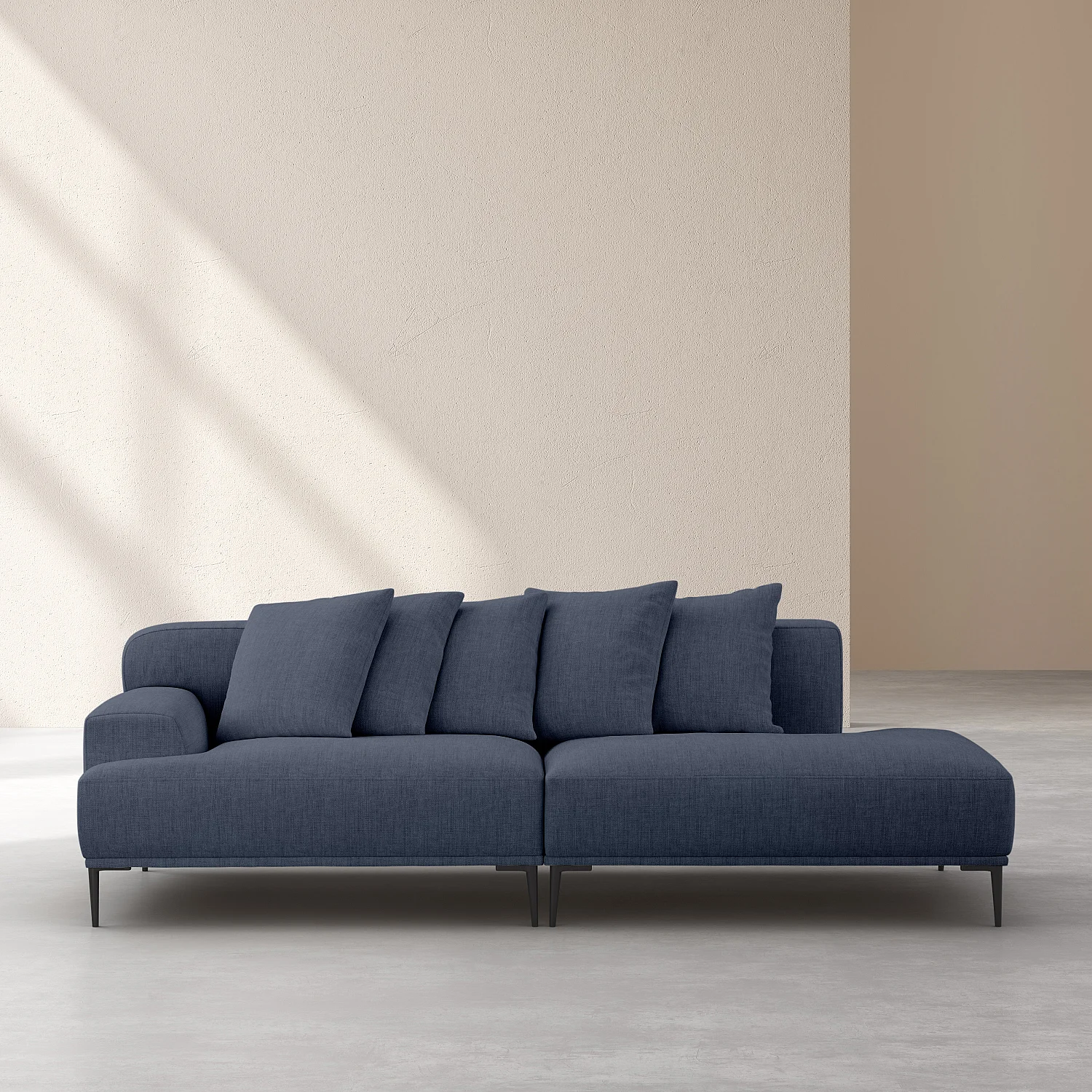 Méridienne gauche en coton et lin garnie de plumes - Bleu - 3