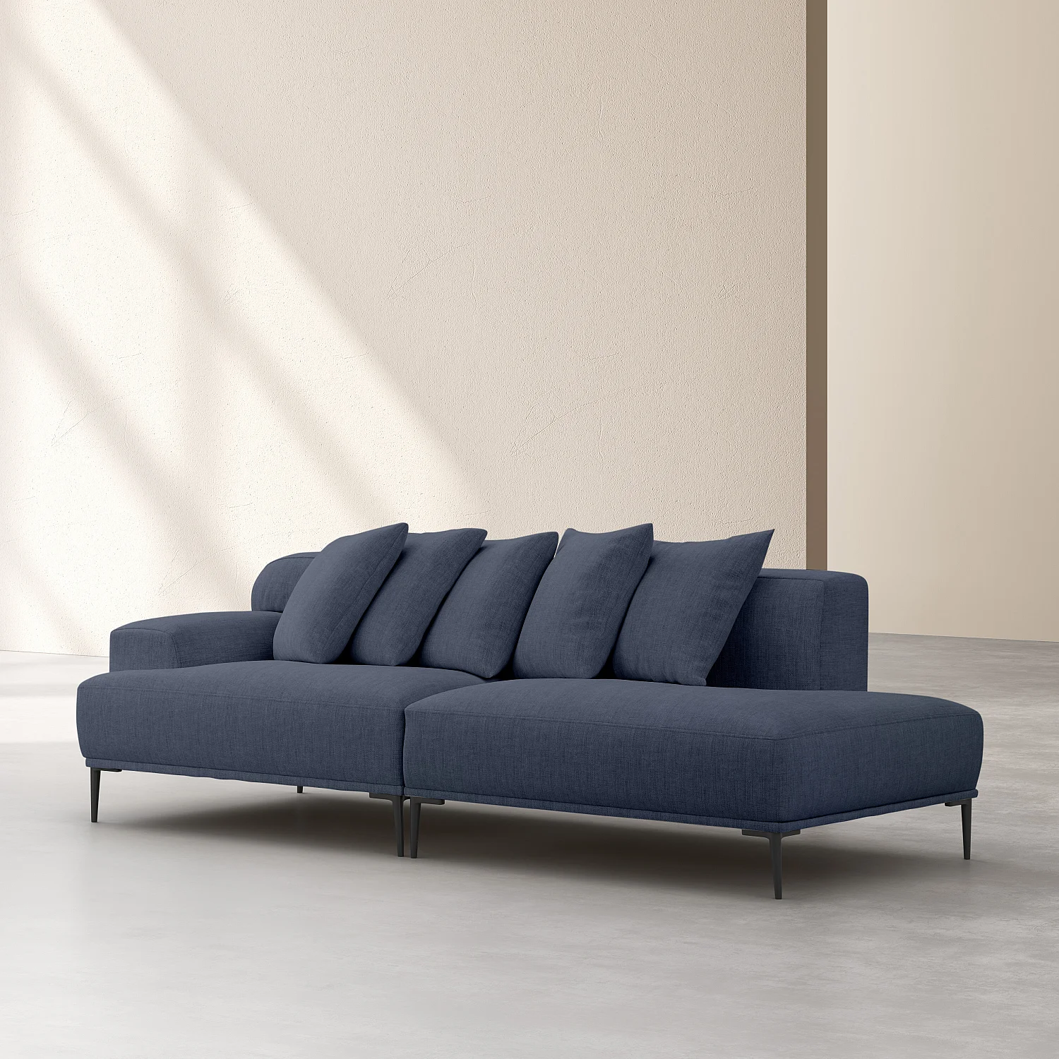 Méridienne gauche en coton et lin garnie de plumes - Bleu - 2