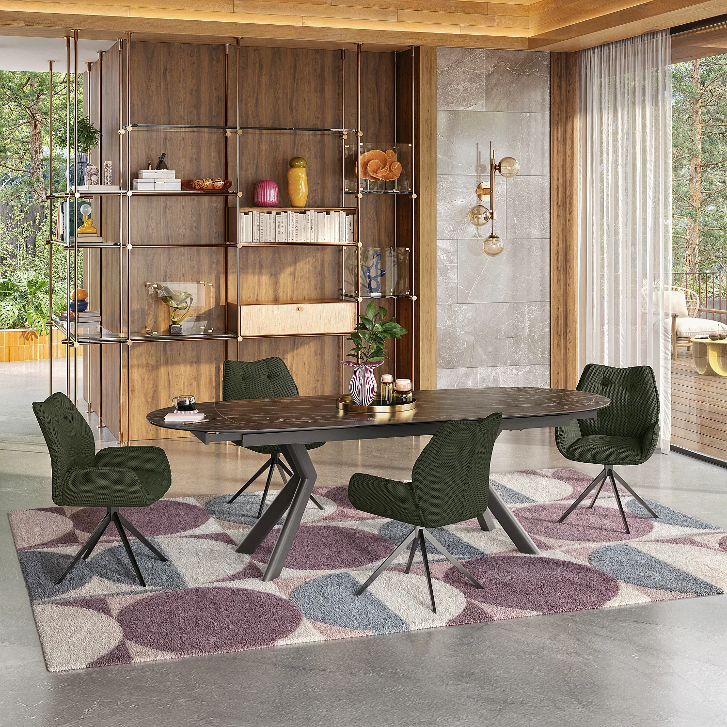 Chaise en tissu 3D et métal noir avec accoudoirs - Vert kaki - 3