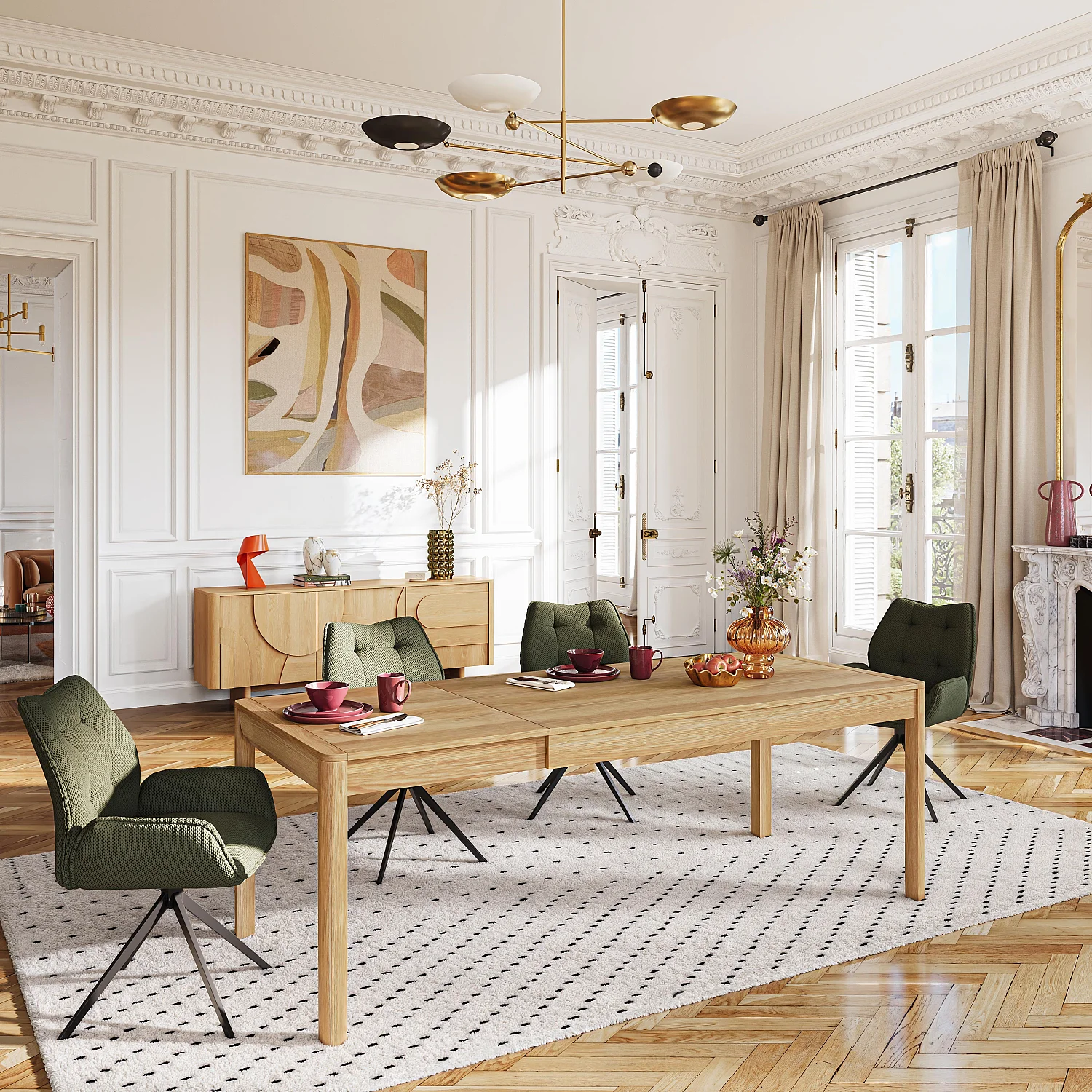 Chaise en tissu 3D et métal noir avec accoudoirs - Vert kaki - 1