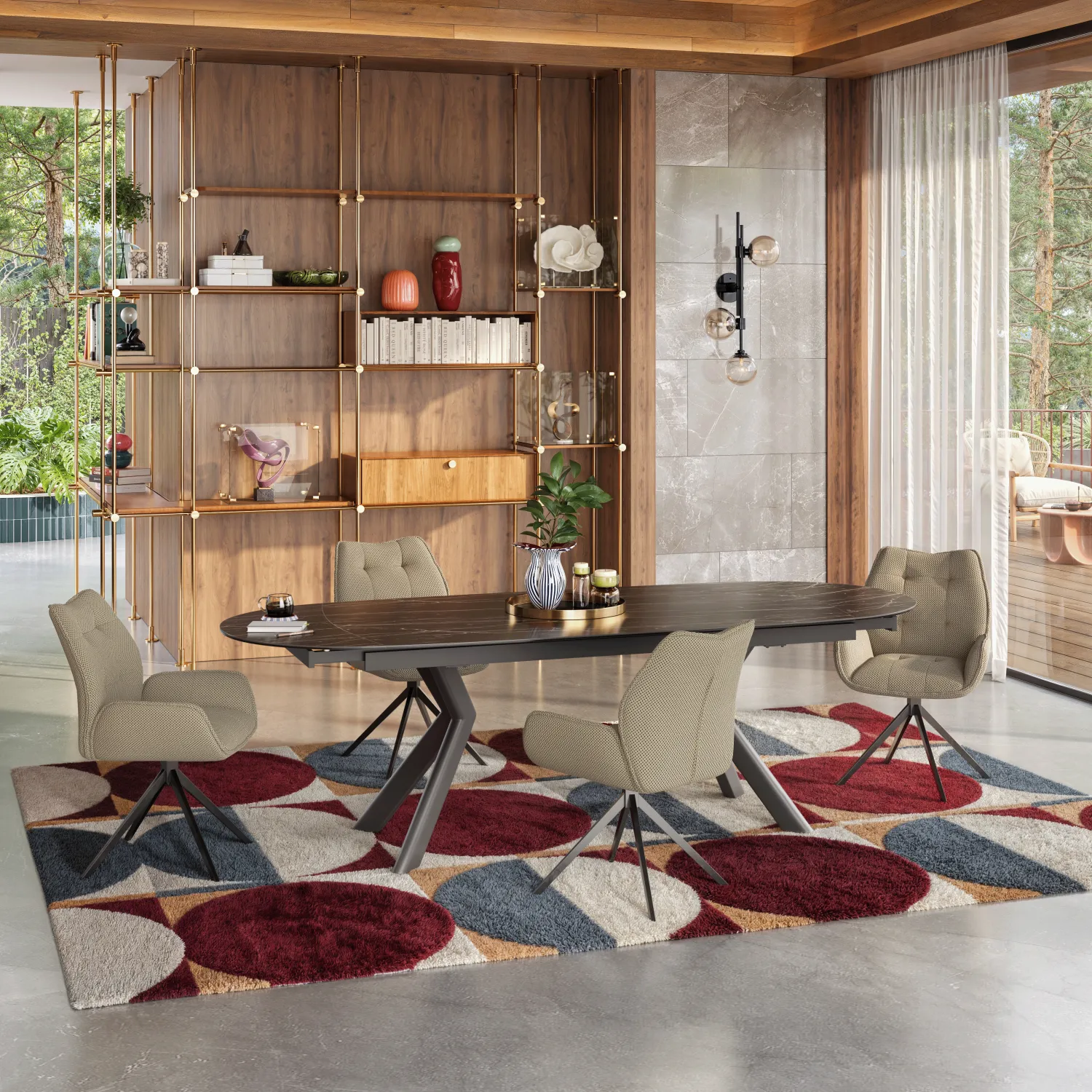 Chaise en tissu 3D et métal noir avec accoudoirs - Beige sable
