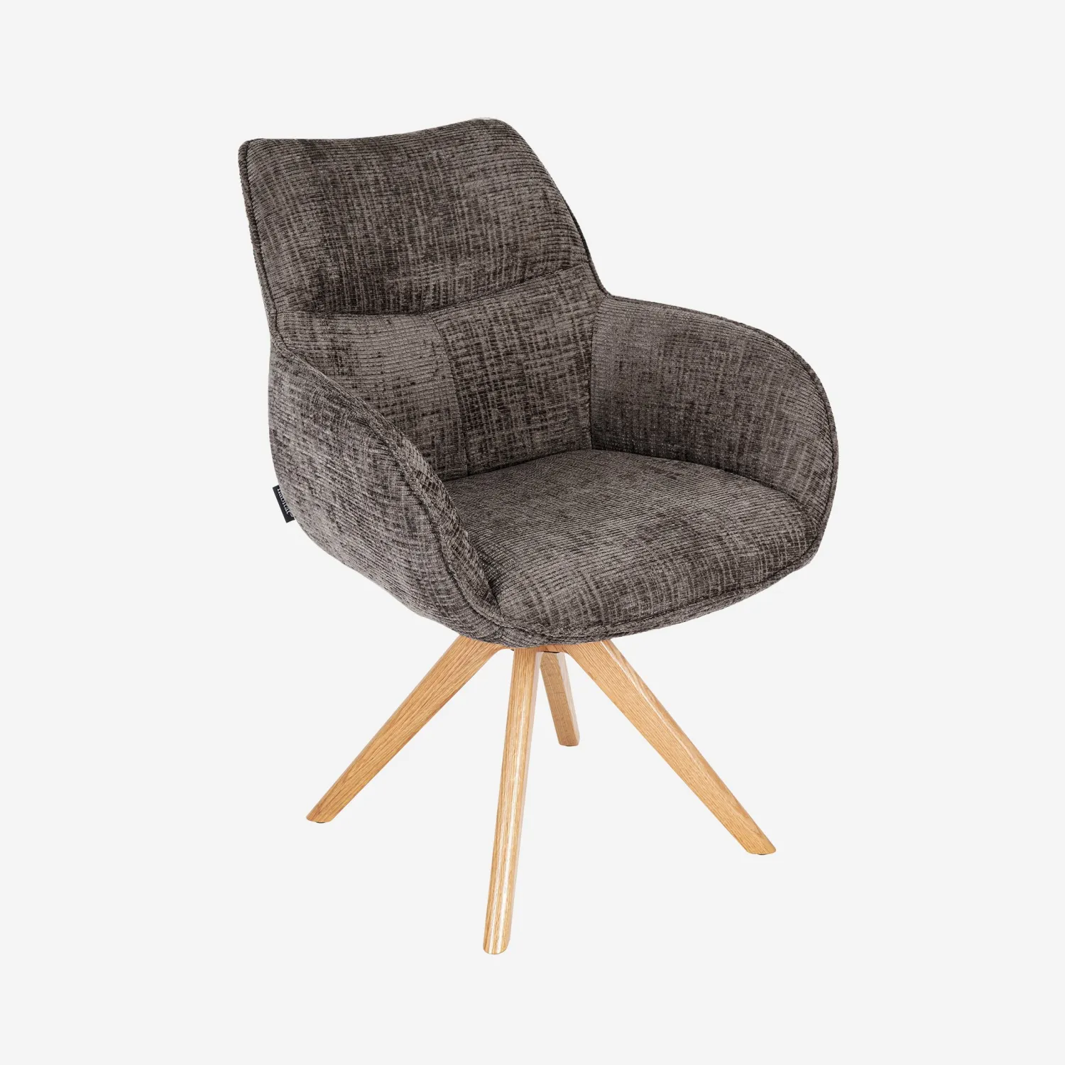 Chaise pivotante en tissu chenille et chêne avec accoudoirs - Taupe - 1
