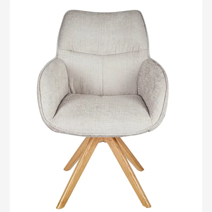 Silla giratoria de chenilla y roble con reposabrazos - Marfil - 4