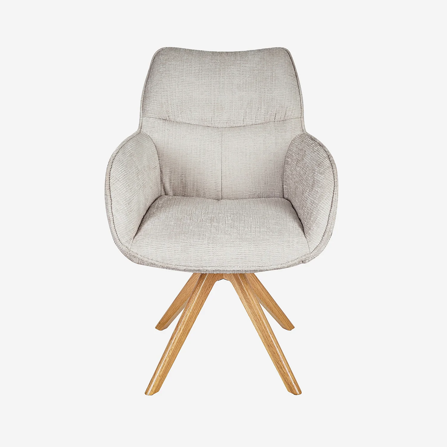 Chaise pivotante en tissu chenille et chêne avec accoudoirs - Ivoire - 5