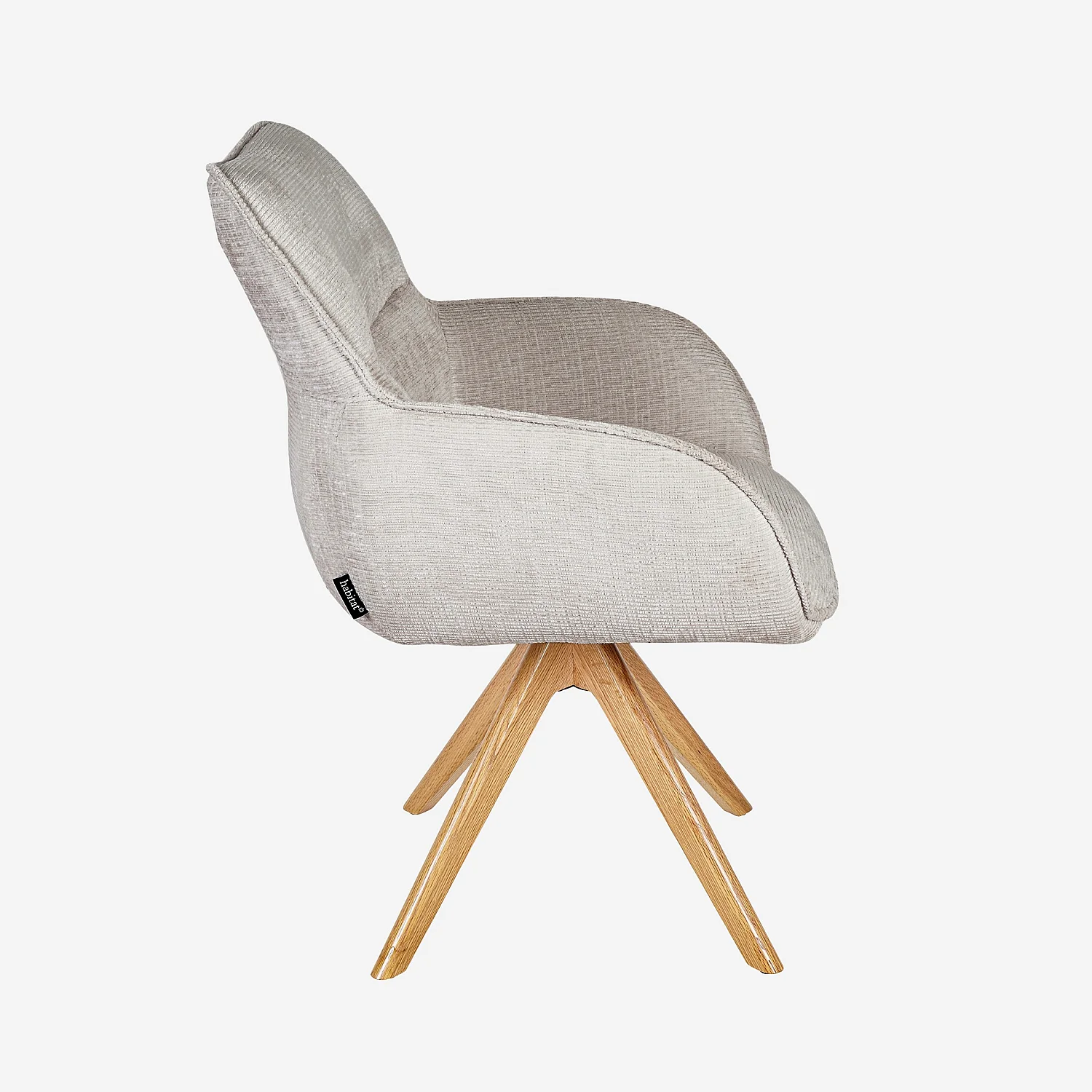 Chaise pivotante en tissu chenille et chêne avec accoudoirs - Ivoire - 6