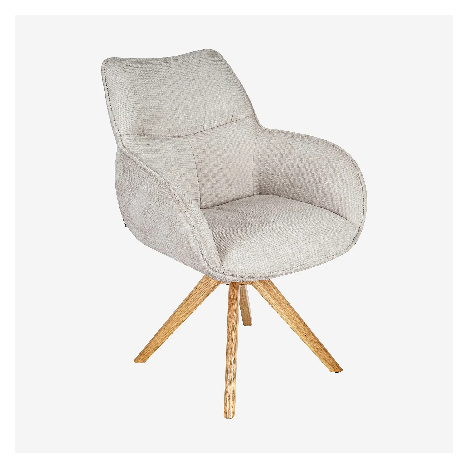 Chaise pivotante en tissu chenille et chêne avec accoudoirs - Ivoire - 1