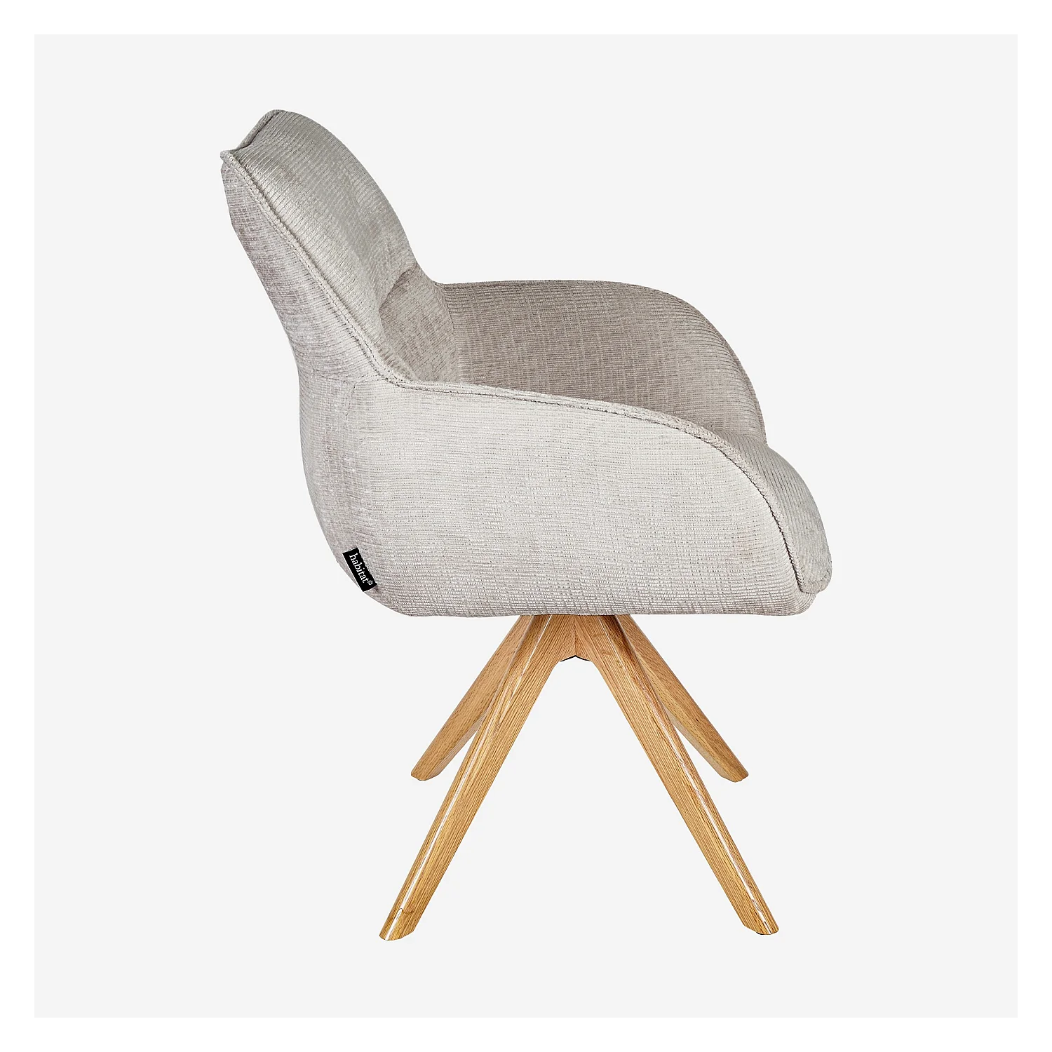 Chaise pivotante en tissu chenille et chêne avec accoudoirs - Ivoire - 5