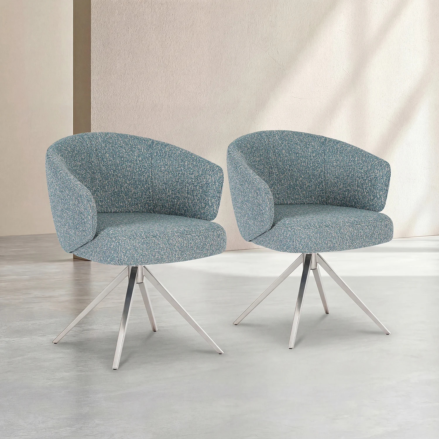 Sedia girevole in tessuto testurizzato e metallo cromato con braccioli - Blu mélange - 2