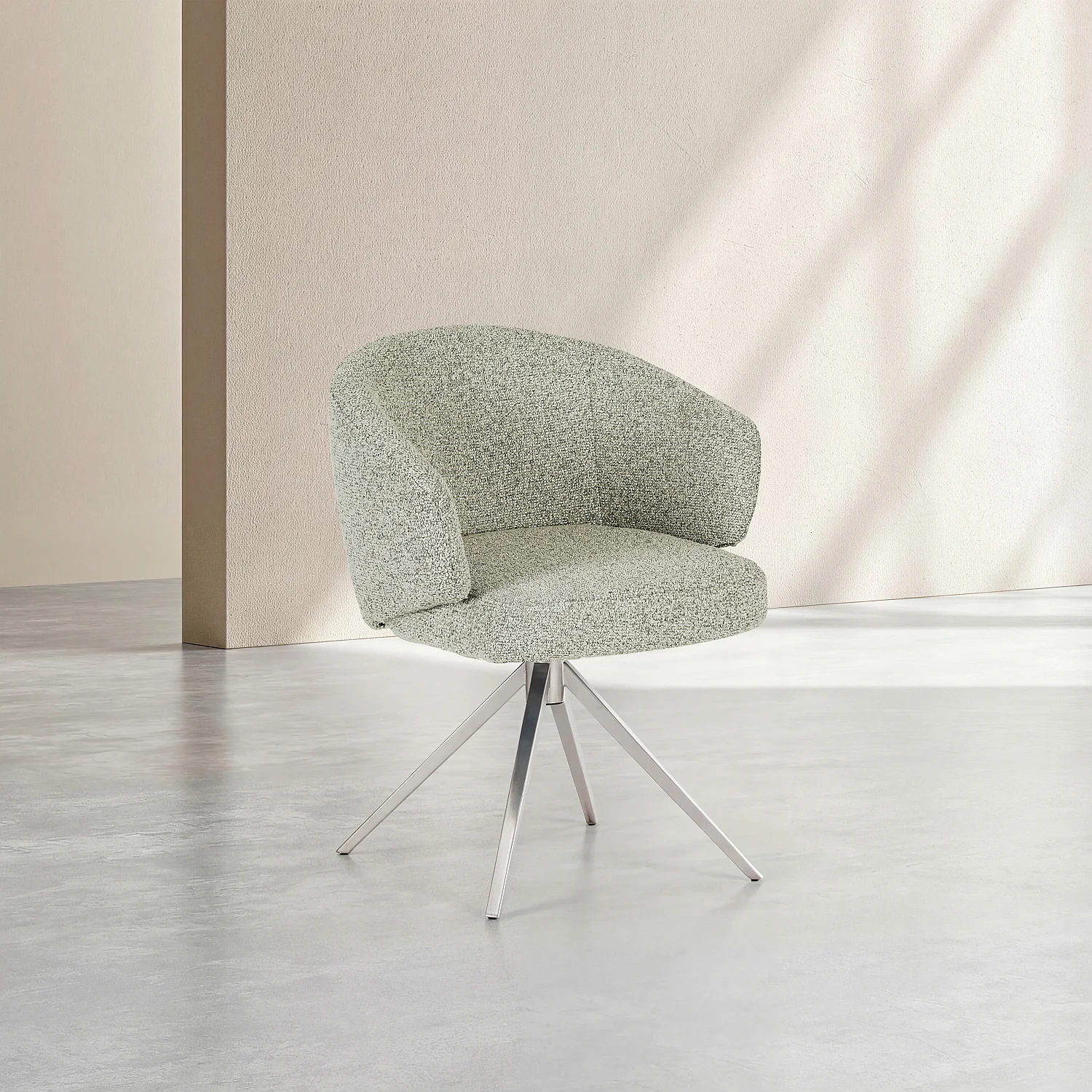 Chaise pivotante en tissu texturé et métal chromé avec accoudoirs - Gris chiné - 5