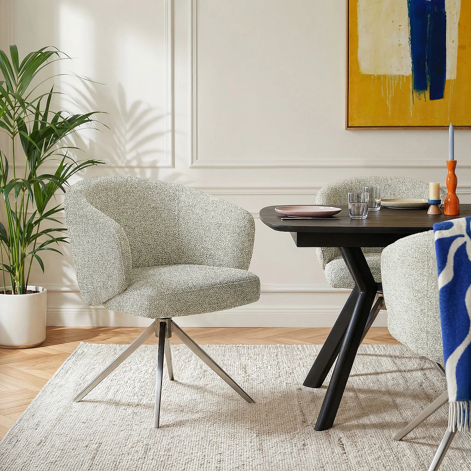 Sedia girevole in tessuto testurizzato e metallo cromato con braccioli - Grigio mélange - 3