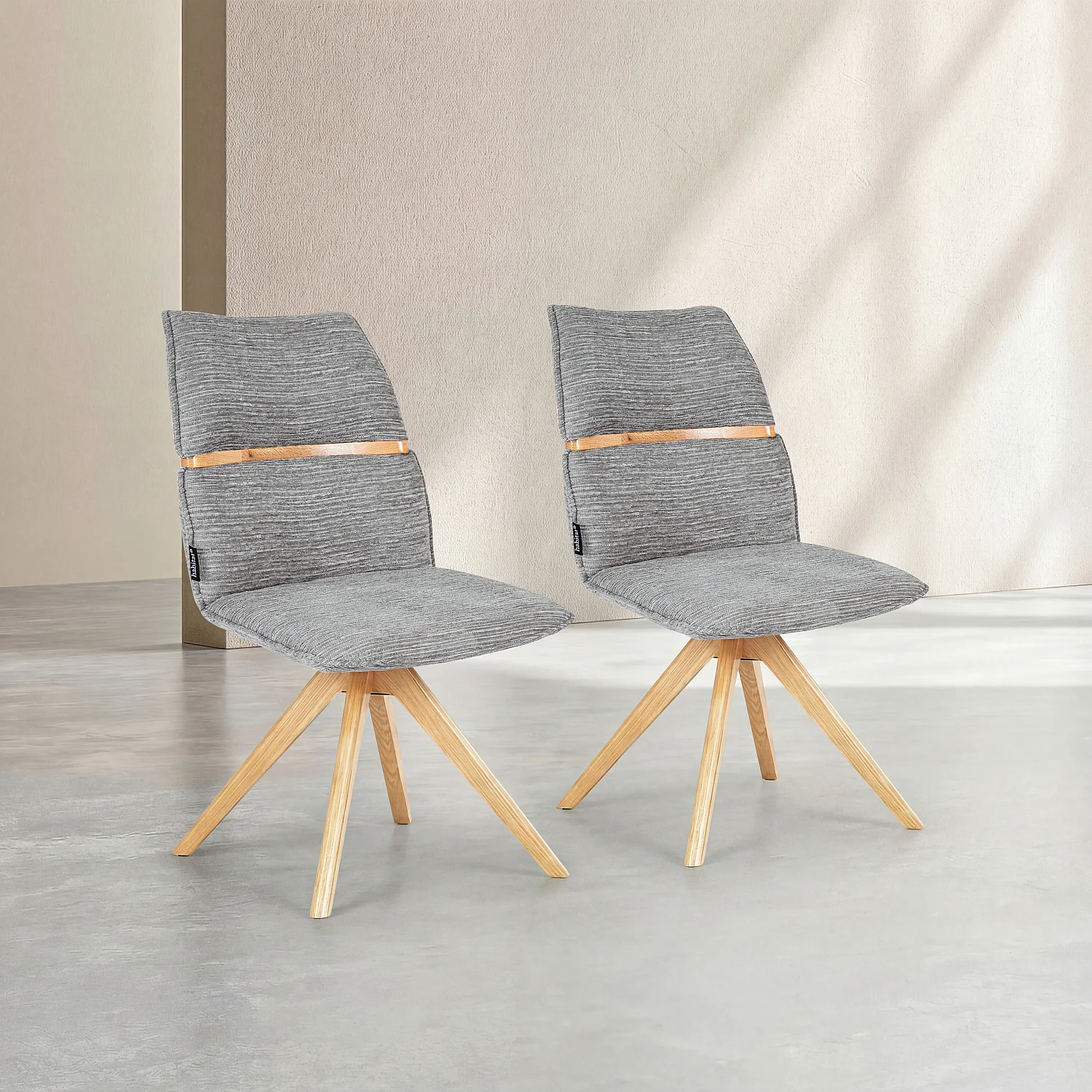 Set van 2 draaibare stoelen van stof en eikenhout - Zilvergrijs - 1