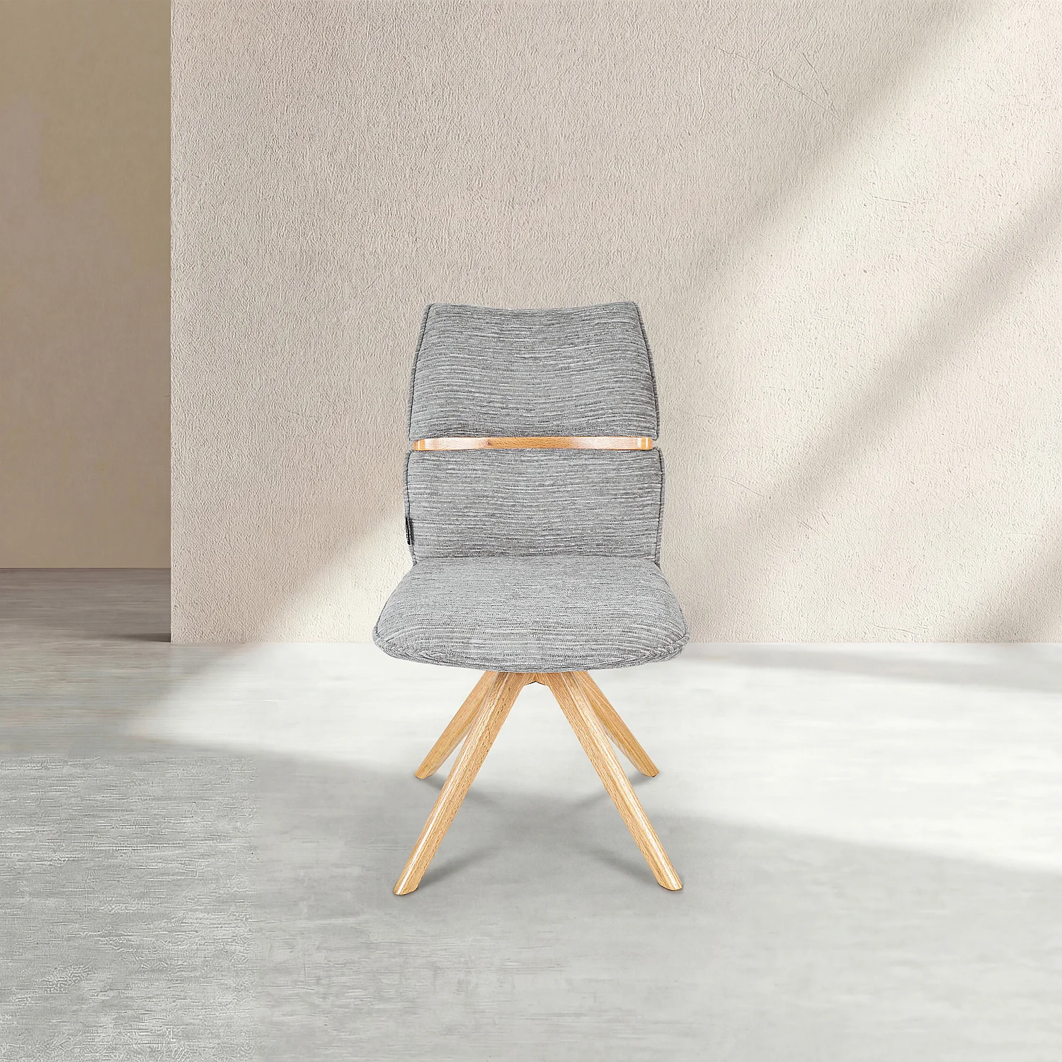 Set van 2 draaibare stoelen van stof en eikenhout - Zilvergrijs - 2