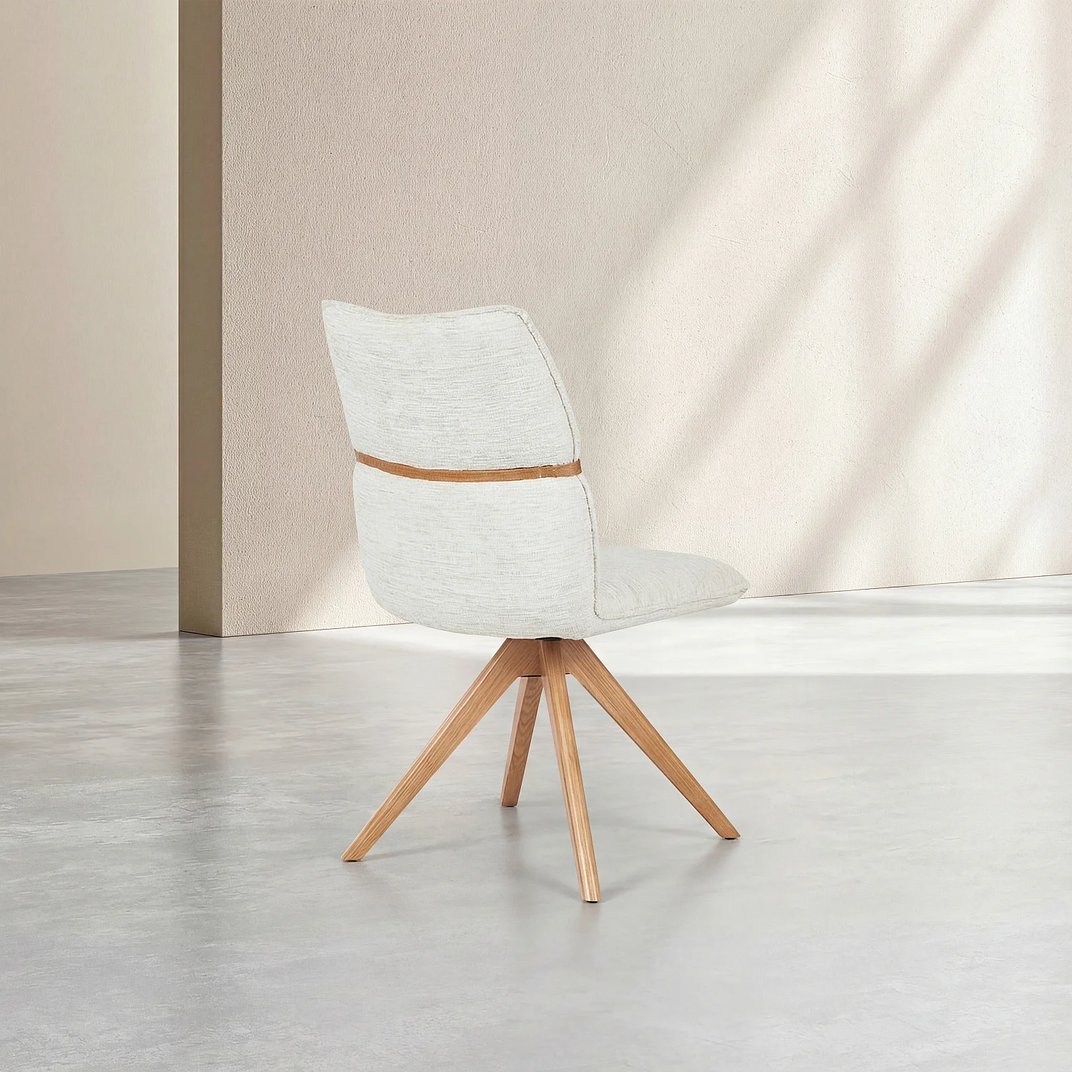 Lot de 2 chaises pivotantes en tissu et chêne - Crème - 5