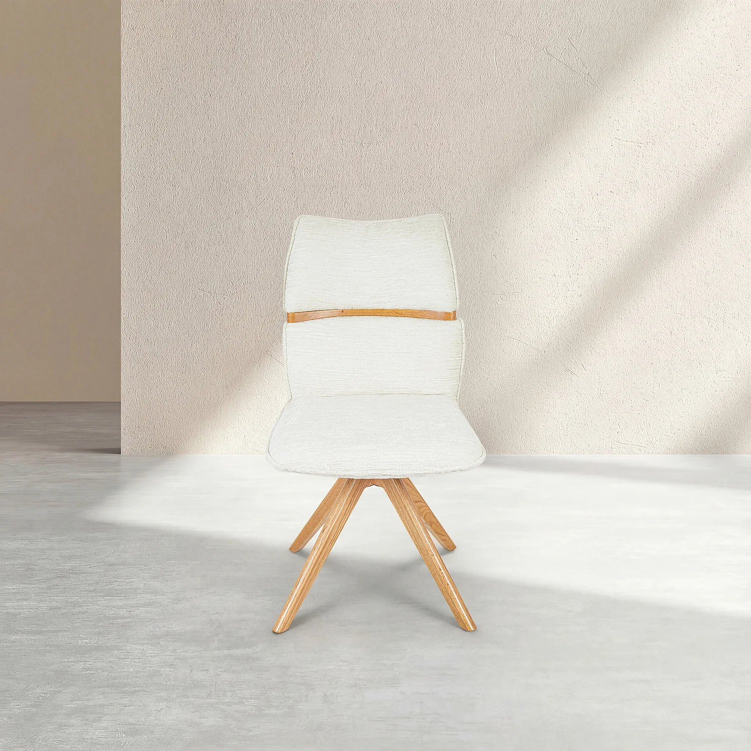 Lot de 2 chaises pivotantes en tissu et chêne - Crème - 2