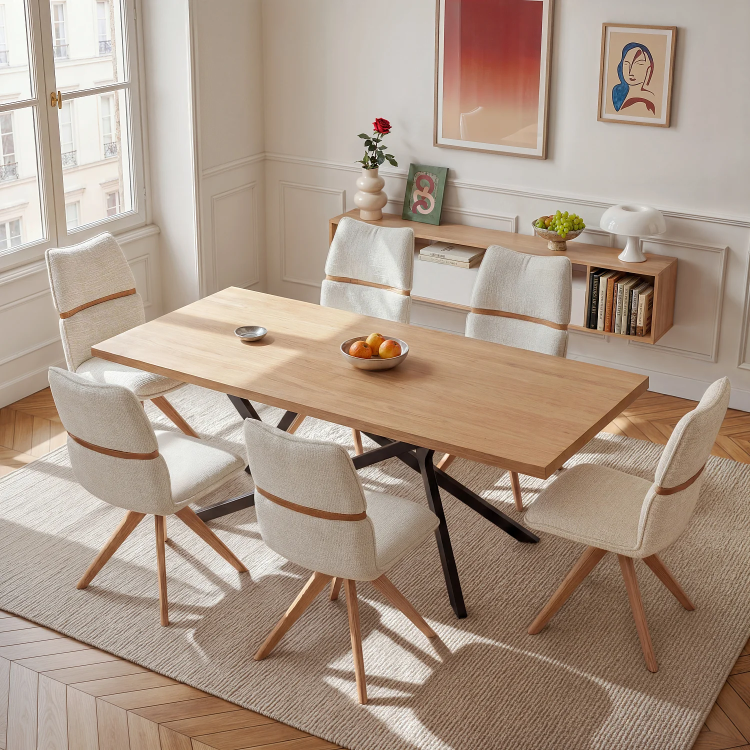 Set di 2 sedie girevoli in tessuto e rovere - Crema - 1