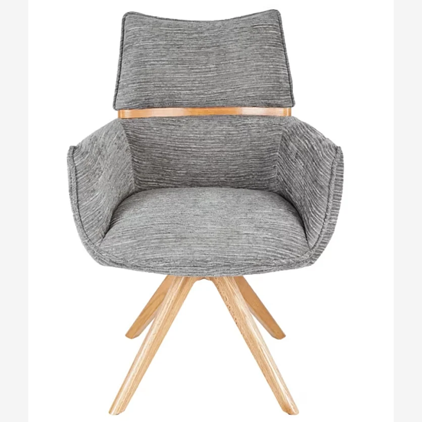 Silla giratoria en tejido y roble con reposabrazos - Gris plata - 4