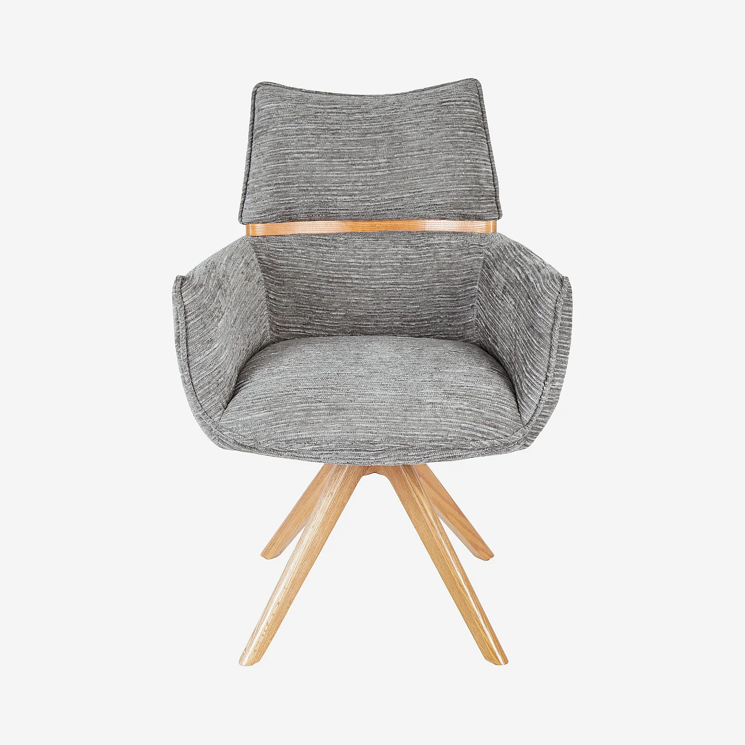 Chaise pivotante en tissu et chêne avec accoudoirs - Gris argent - 5