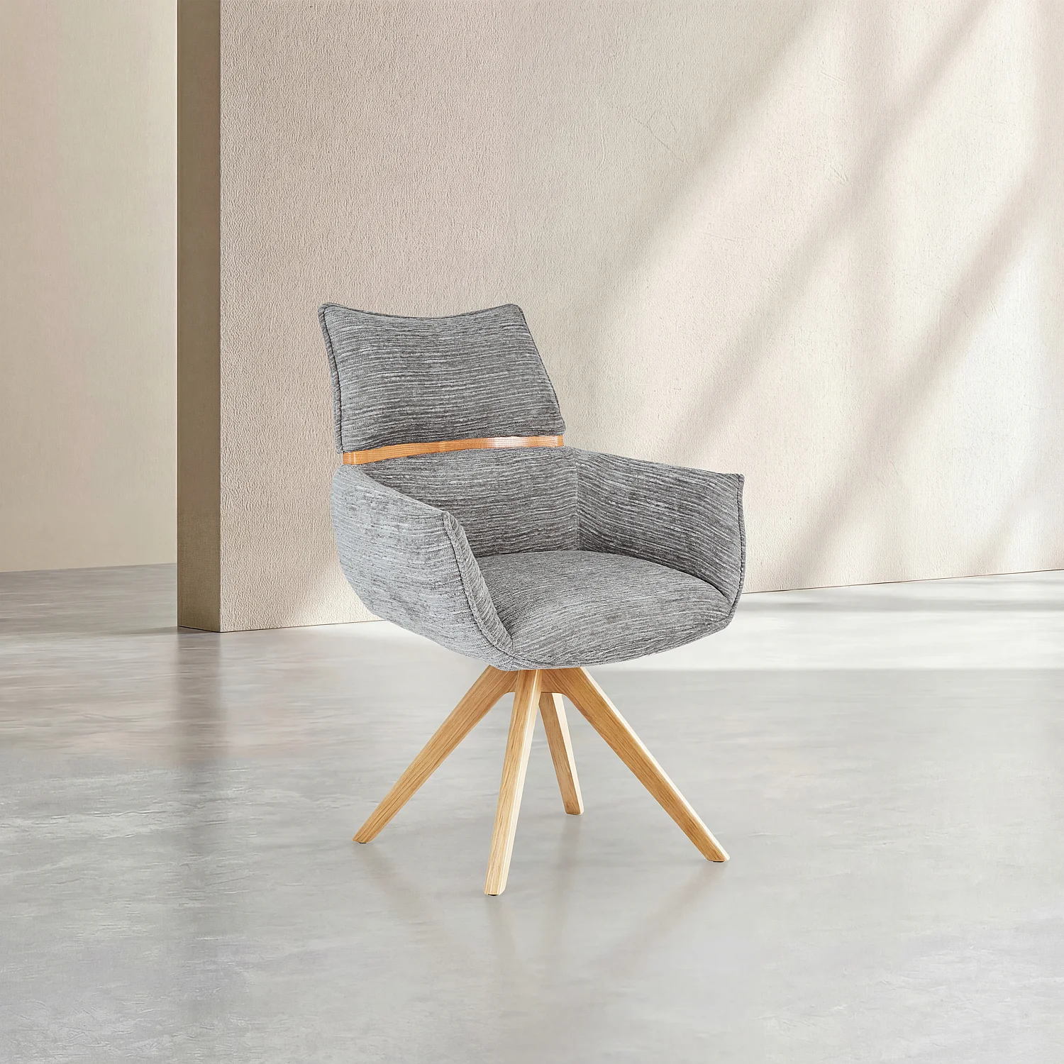 Chaise pivotante en tissu et chêne avec accoudoirs - Gris argent - 1