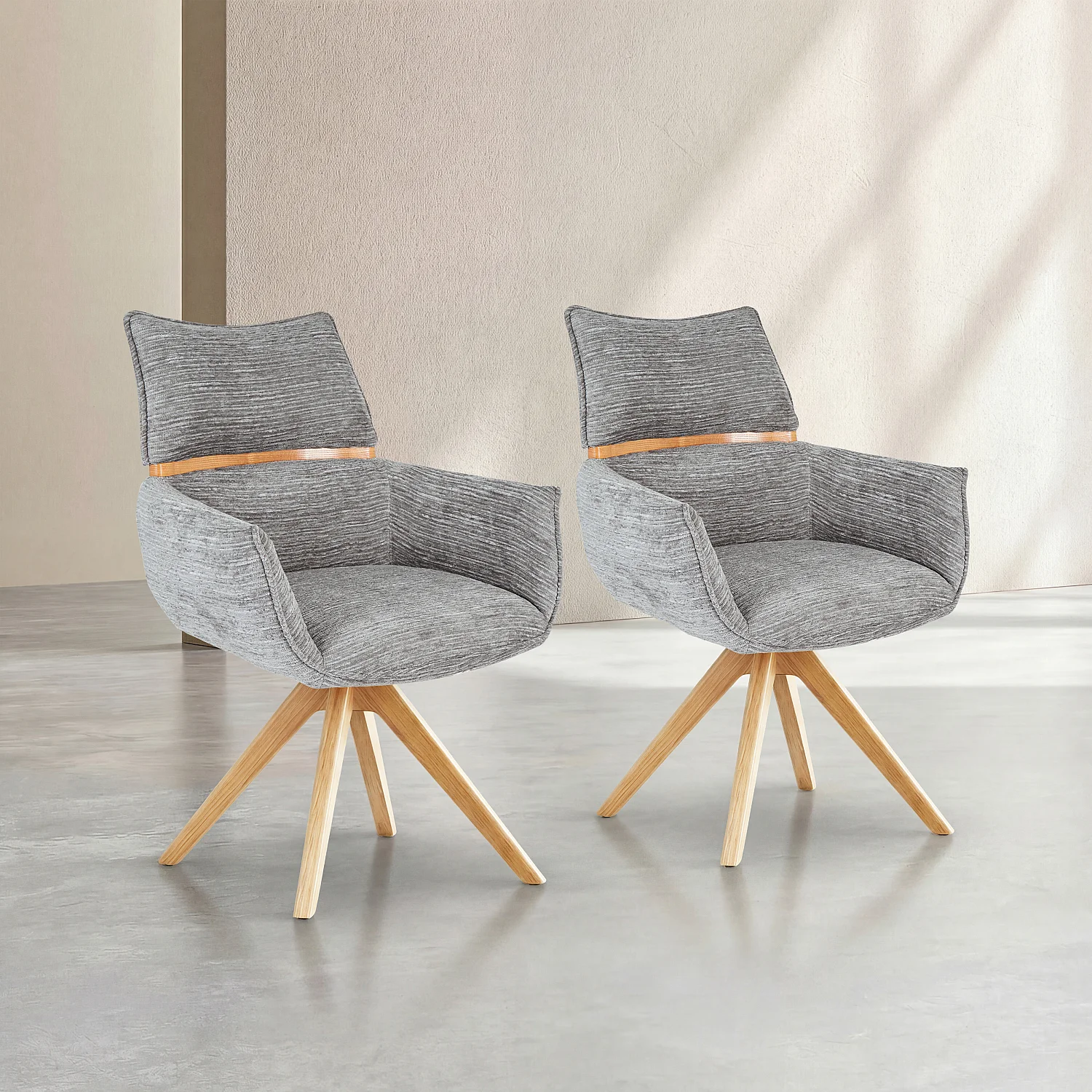 Chaise pivotante en tissu et chêne avec accoudoirs - Gris argent - 5