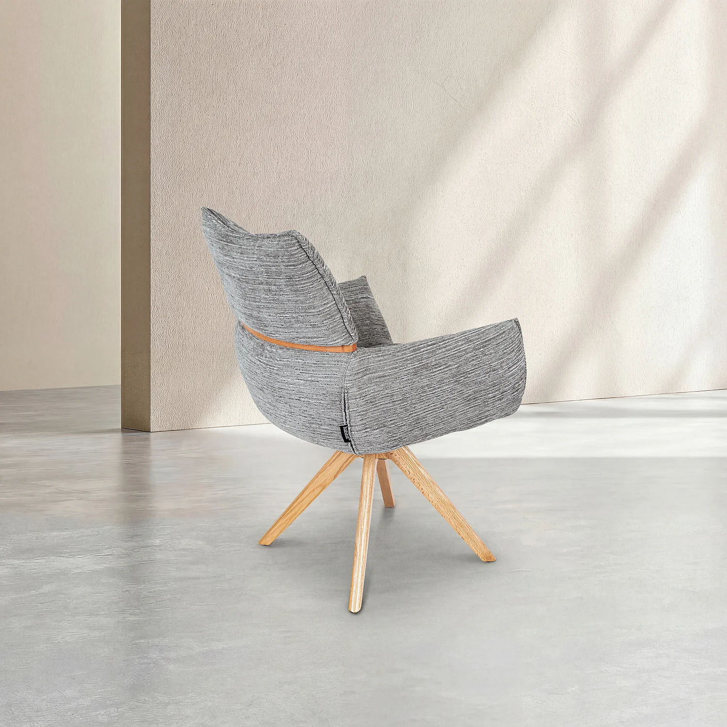 Chaise pivotante en tissu et chêne avec accoudoirs - Gris argent - 6