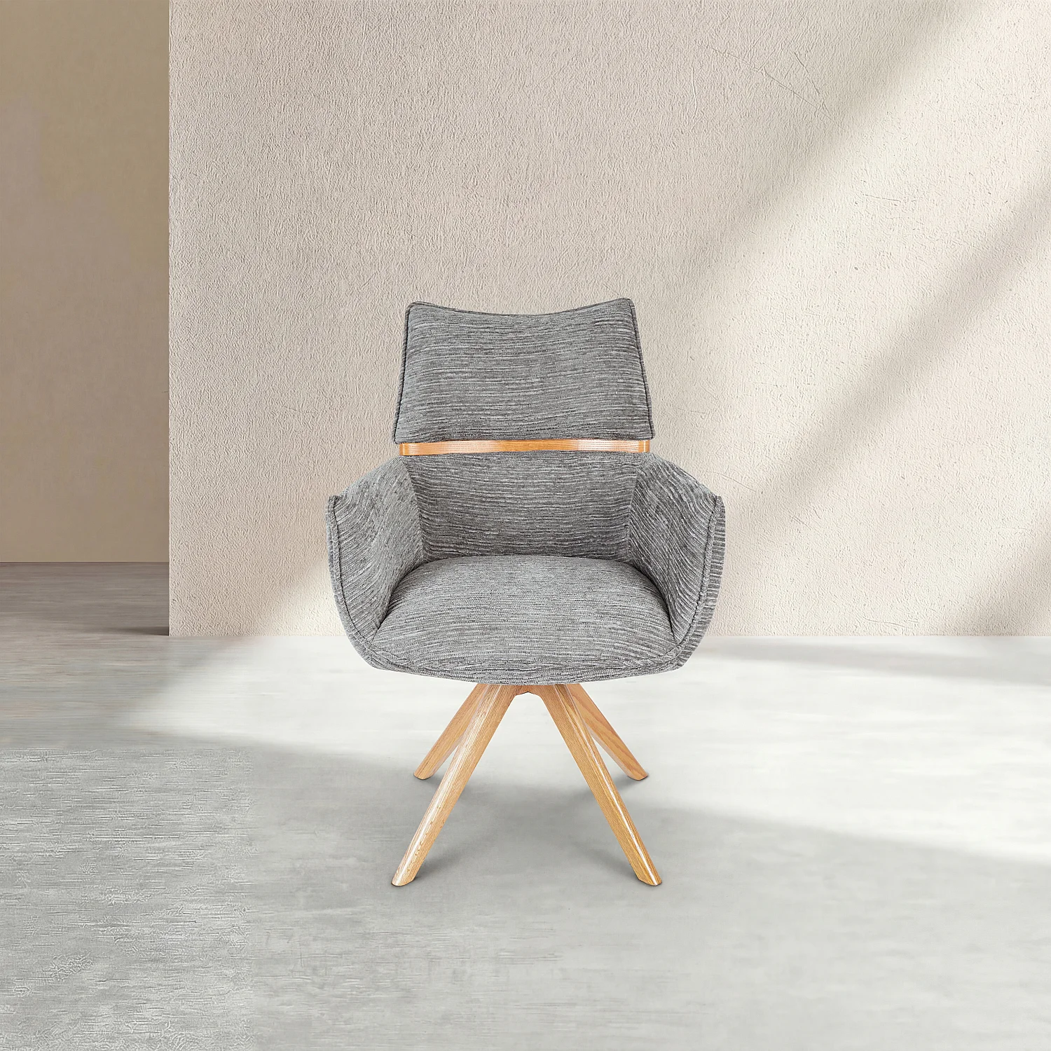 Chaise pivotante en tissu et chêne avec accoudoirs - Gris argent - 2