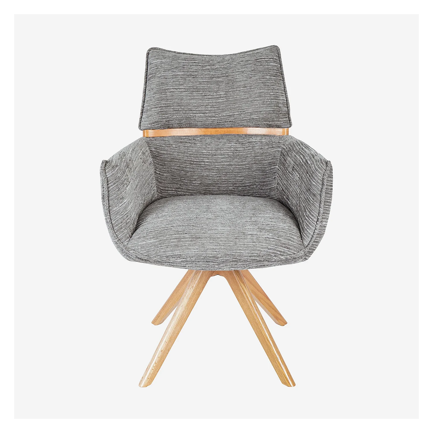 Sedia girevole in tessuto e rovere con braccioli - Grigio argento - 4