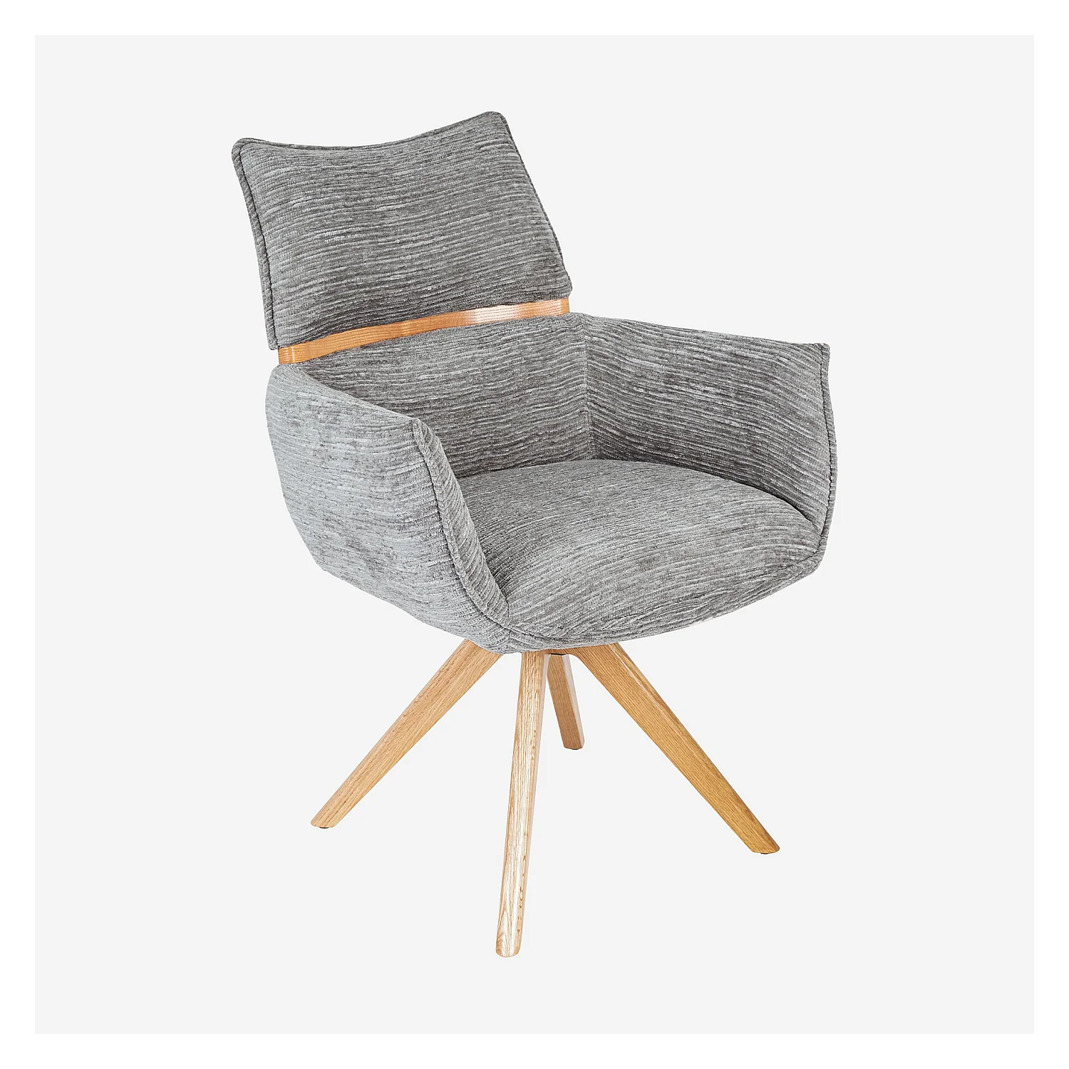 Sedia girevole in tessuto e rovere con braccioli - Grigio argento - 1