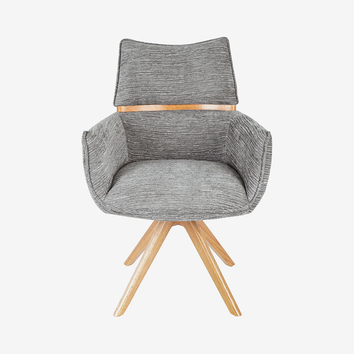 Chaise pivotante en tissu et chêne avec accoudoirs - Gris argent - 5