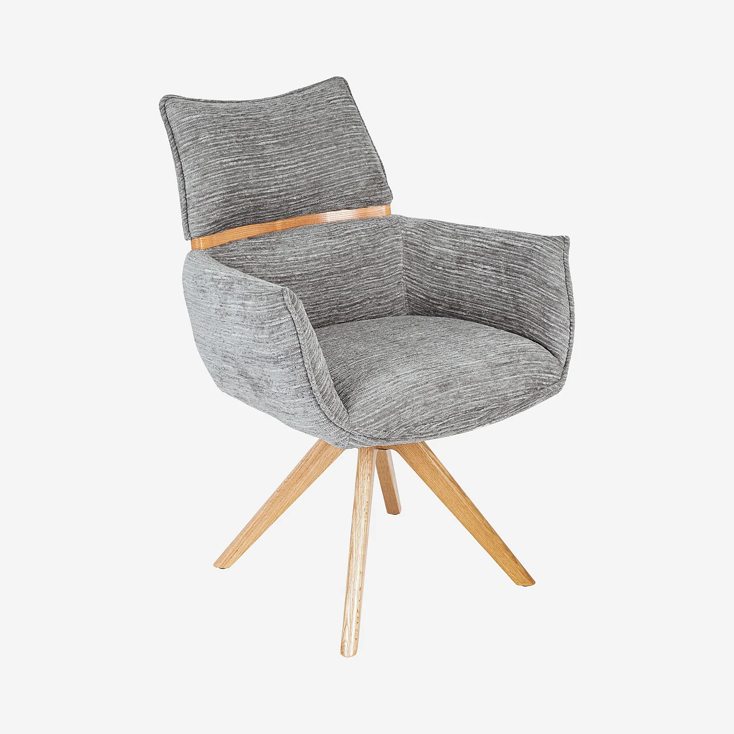 Chaise pivotante en tissu et chêne avec accoudoirs - Gris argent - 1