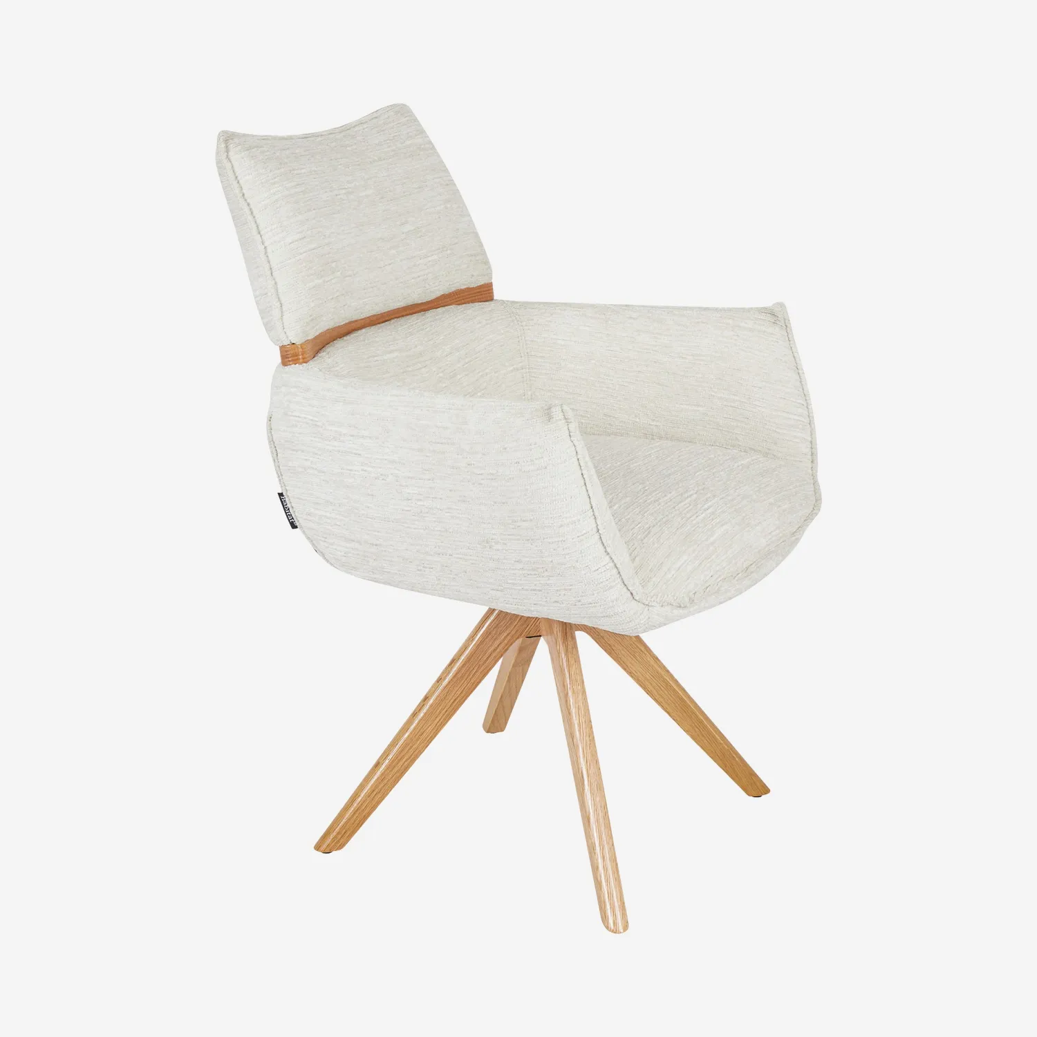Chaise pivotante en tissu et chêne avec accoudoirs - Crème - 1