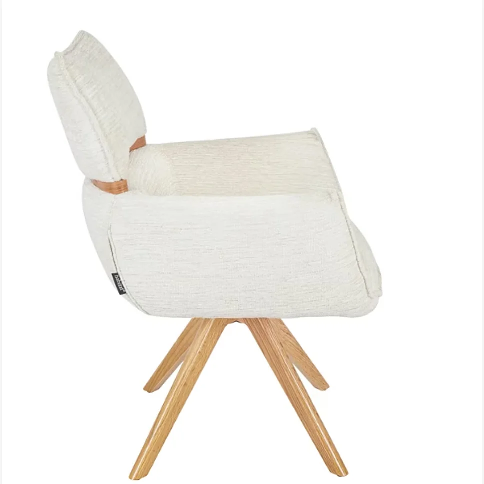 Silla giratoria en tejido y roble con reposabrazos - Crema - 4