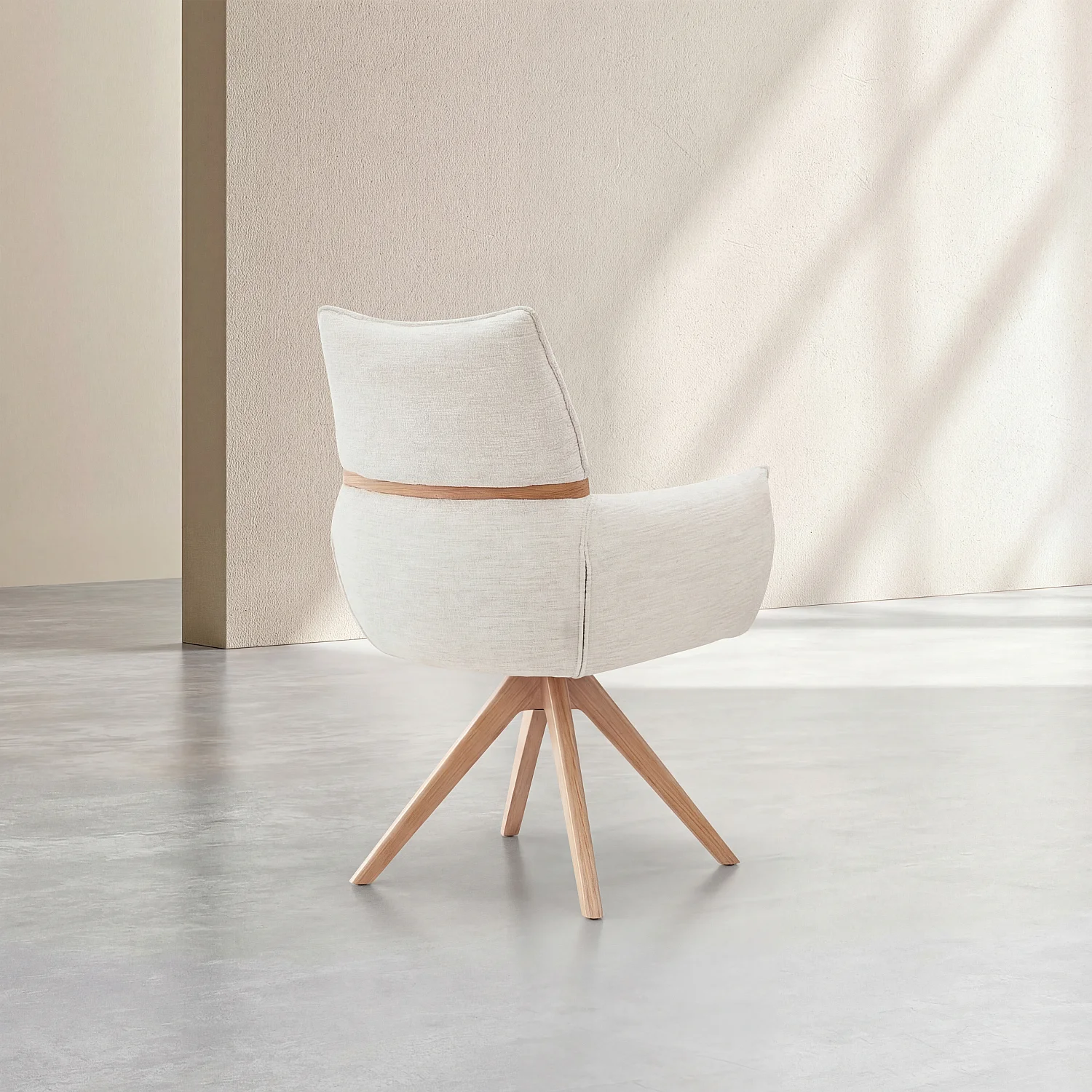 Sedia girevole in tessuto e rovere con braccioli - Crema - 6