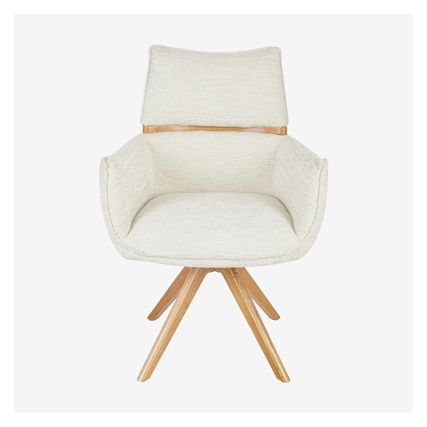 Chaise pivotante en tissu et chêne avec accoudoirs - Crème - 4