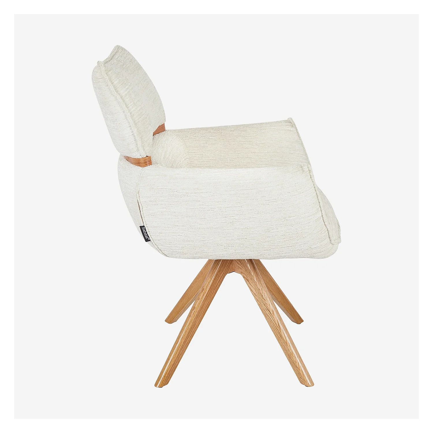 Chaise pivotante en tissu et chêne avec accoudoirs - Crème - 6