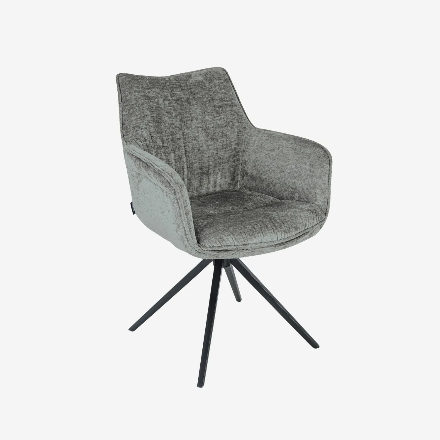 Chaise pivotante en tissu chenille et métal noir avec accoudoirs - Gris argent - 1