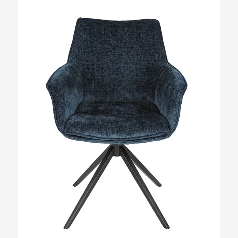 Silla giratoria en tejido chenilla y metal negro con reposabrazos - Gris plata - 4