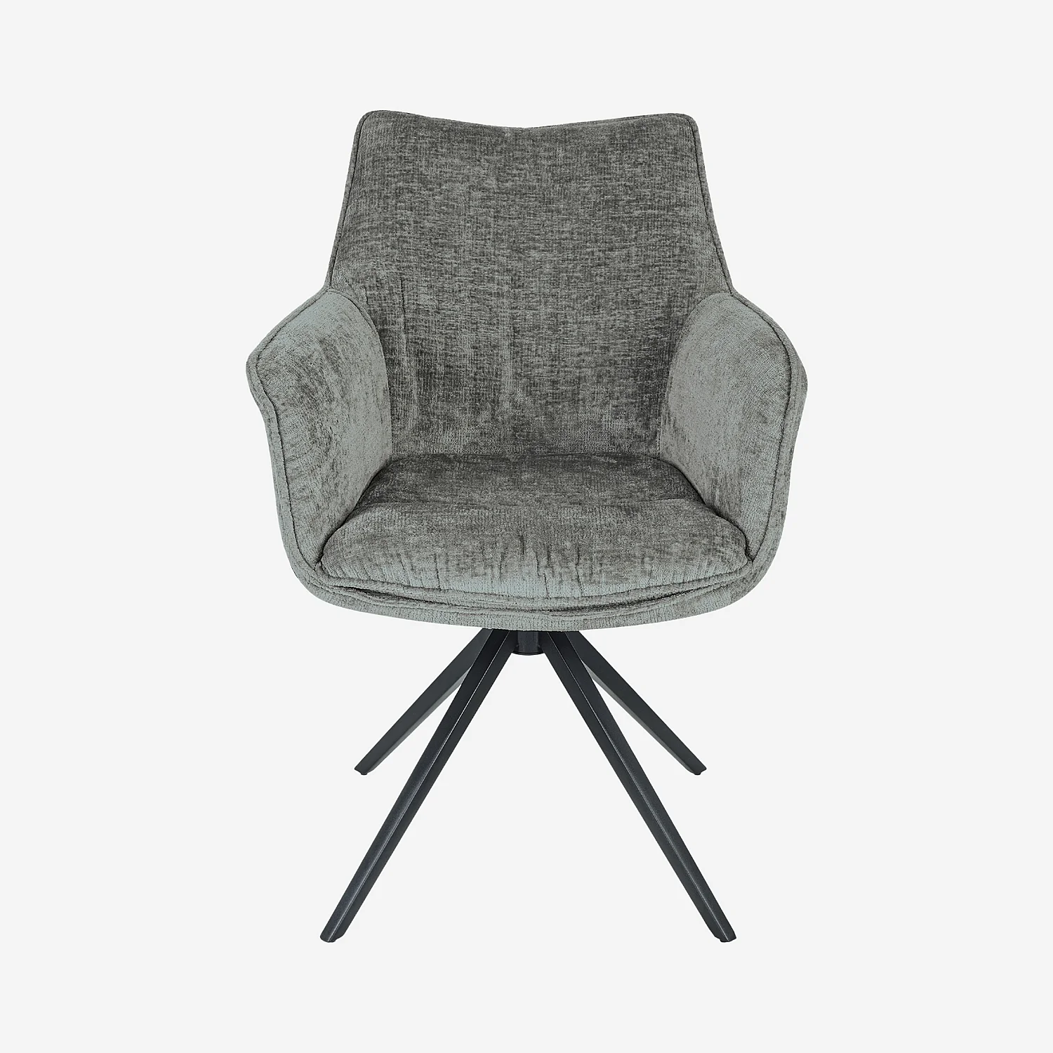Chaise pivotante en tissu chenille et métal noir avec accoudoirs - Gris argent - 5