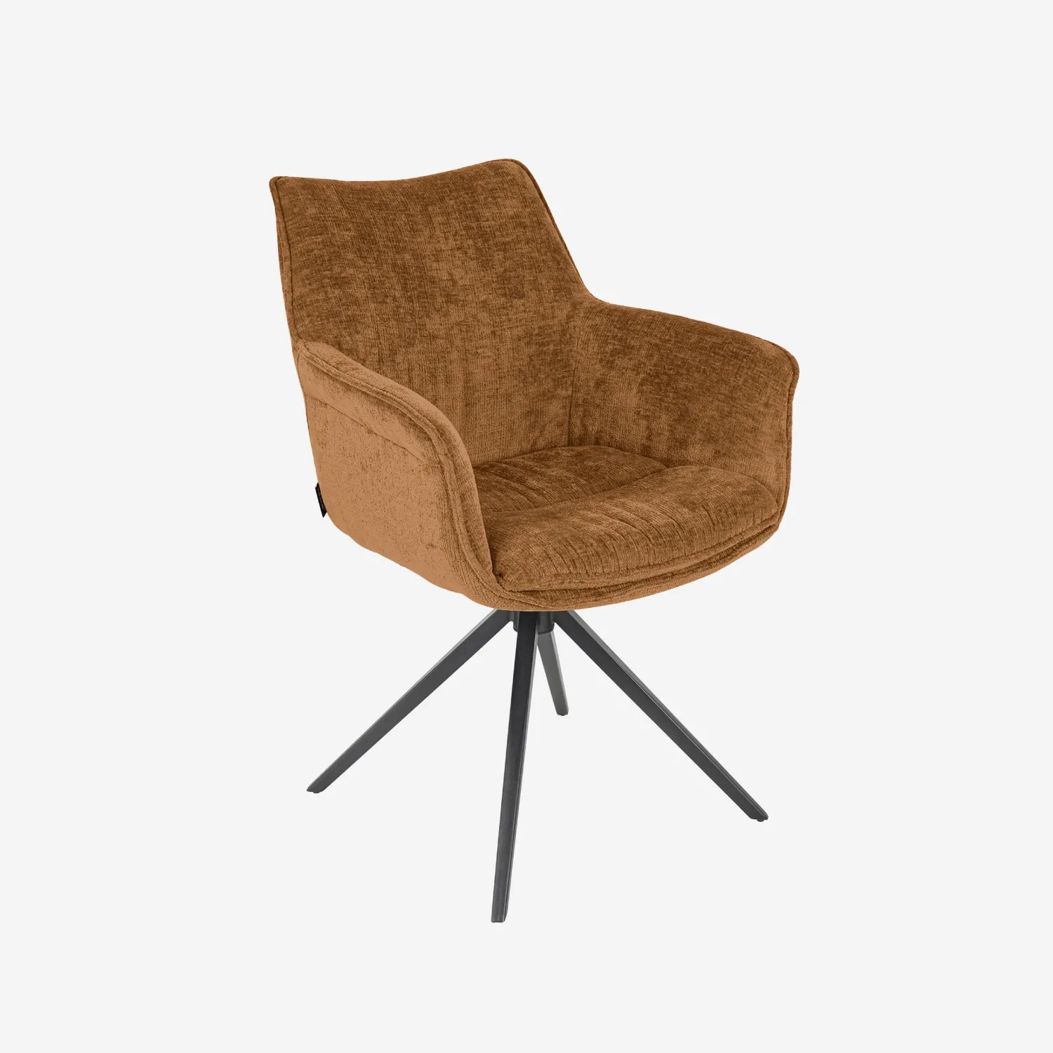 Chaise pivotante en tissu chenille et métal noir avec accoudoirs - Ocre foncé - 1