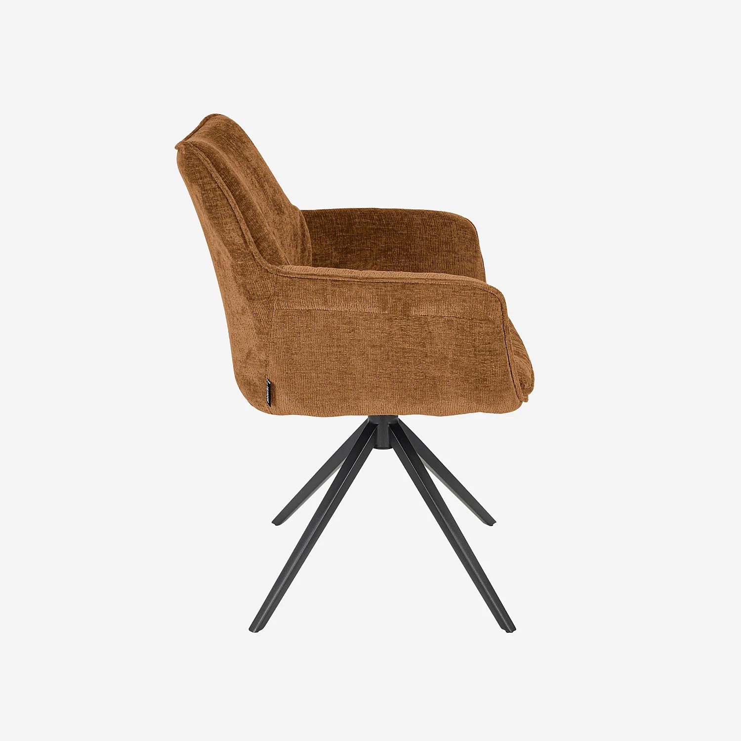 Chaise pivotante en tissu chenille et métal noir avec accoudoirs - Ocre foncé - 6